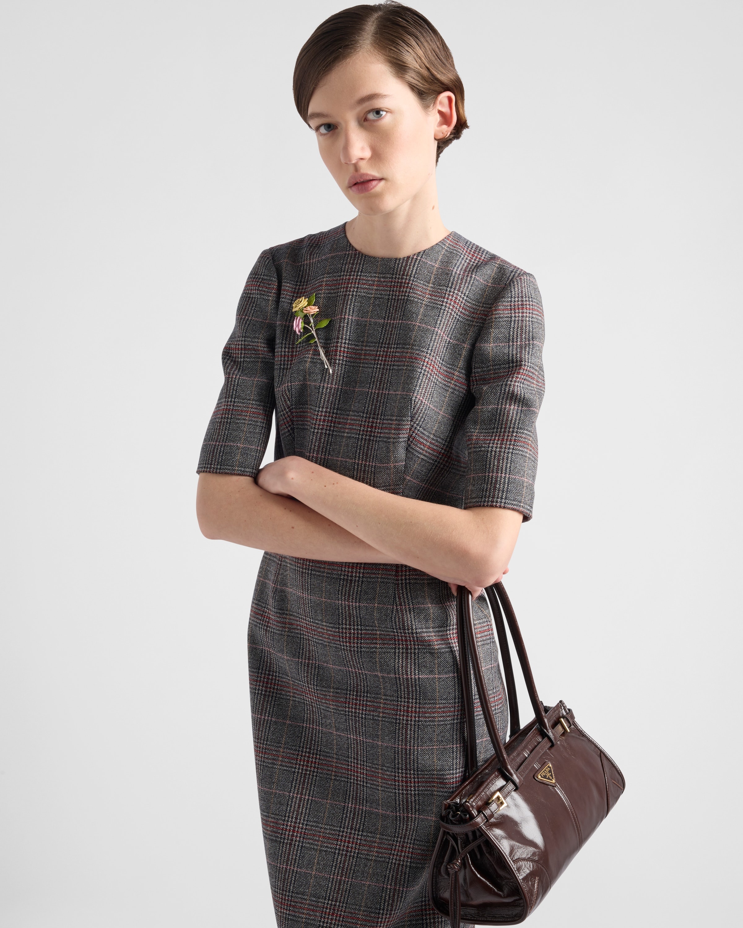 【プラダ・PRADA】Prince-of-Wales checked midi-dress Prada Prince-of-Wales checked midi-dress | REVERSIBLE