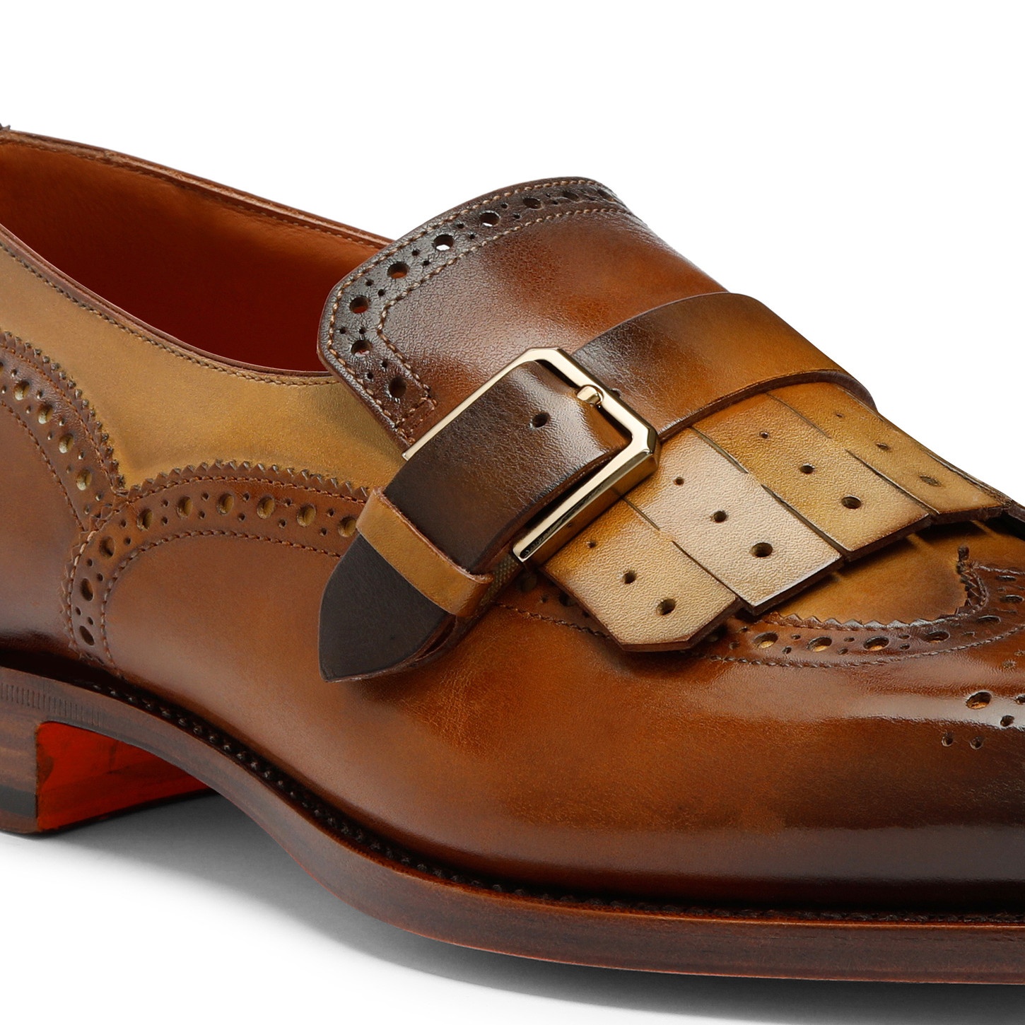 Men’s brown leather single-buckle loafer with fringe - 6