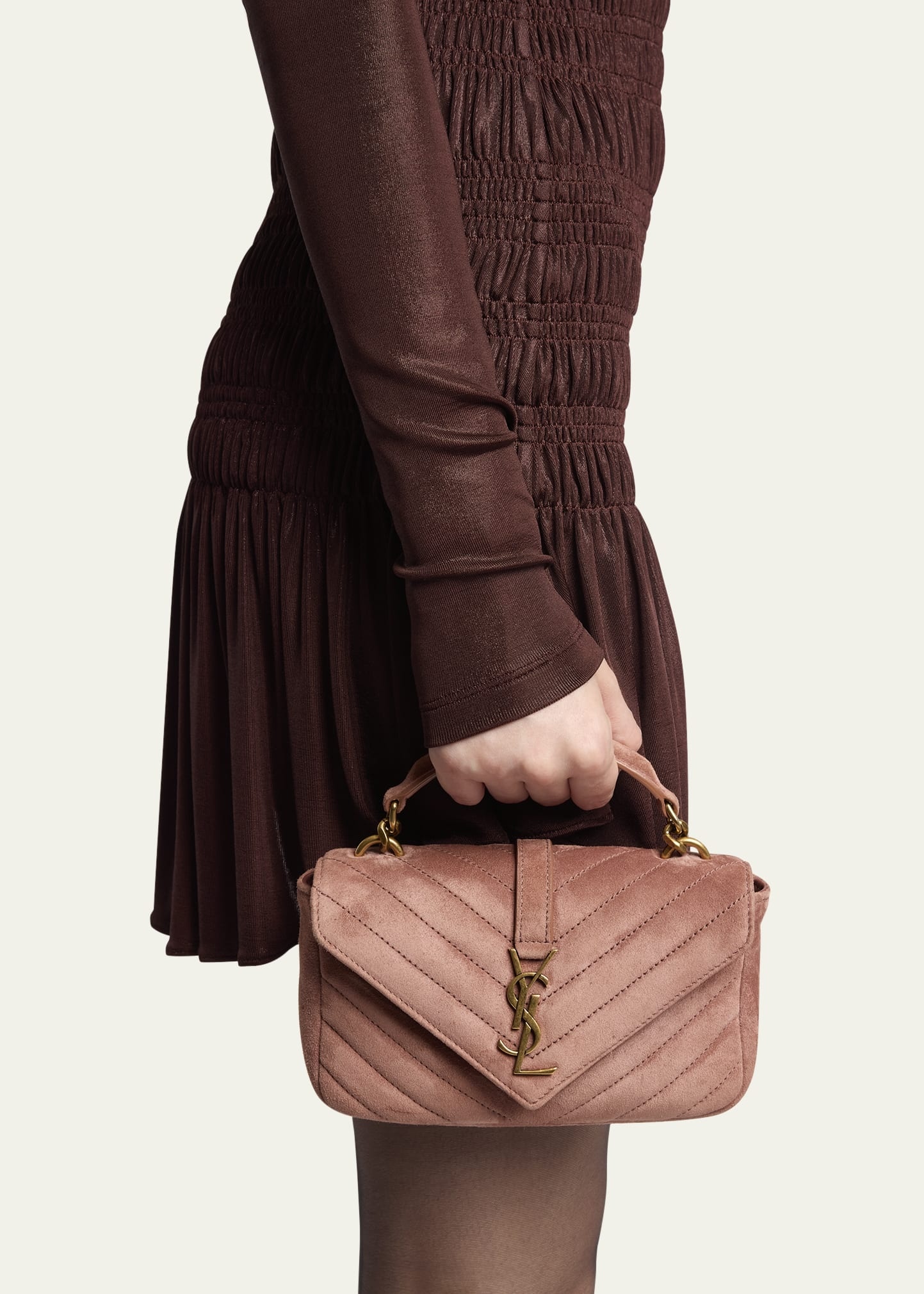 College Mini Chain Shoulder Bag in Suede - 2