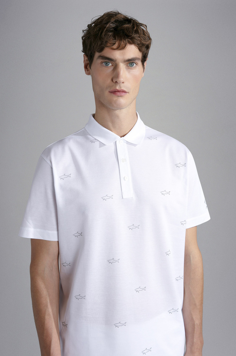 COTTON PIQUE POLO SHIRT WITH ALL OVER REFLEX SHARK PRINT 4