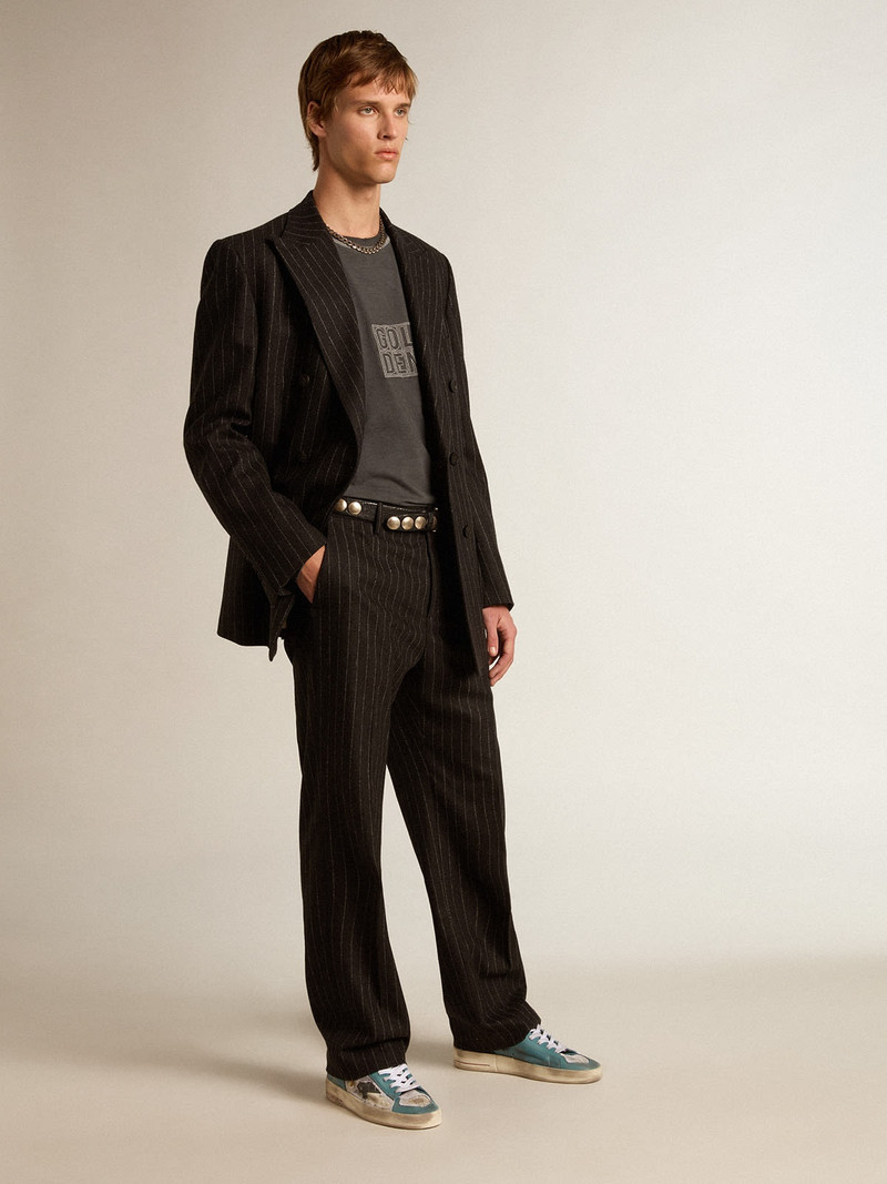 Golden Goose Anthracite T-shirt with white lettering on the front outlook