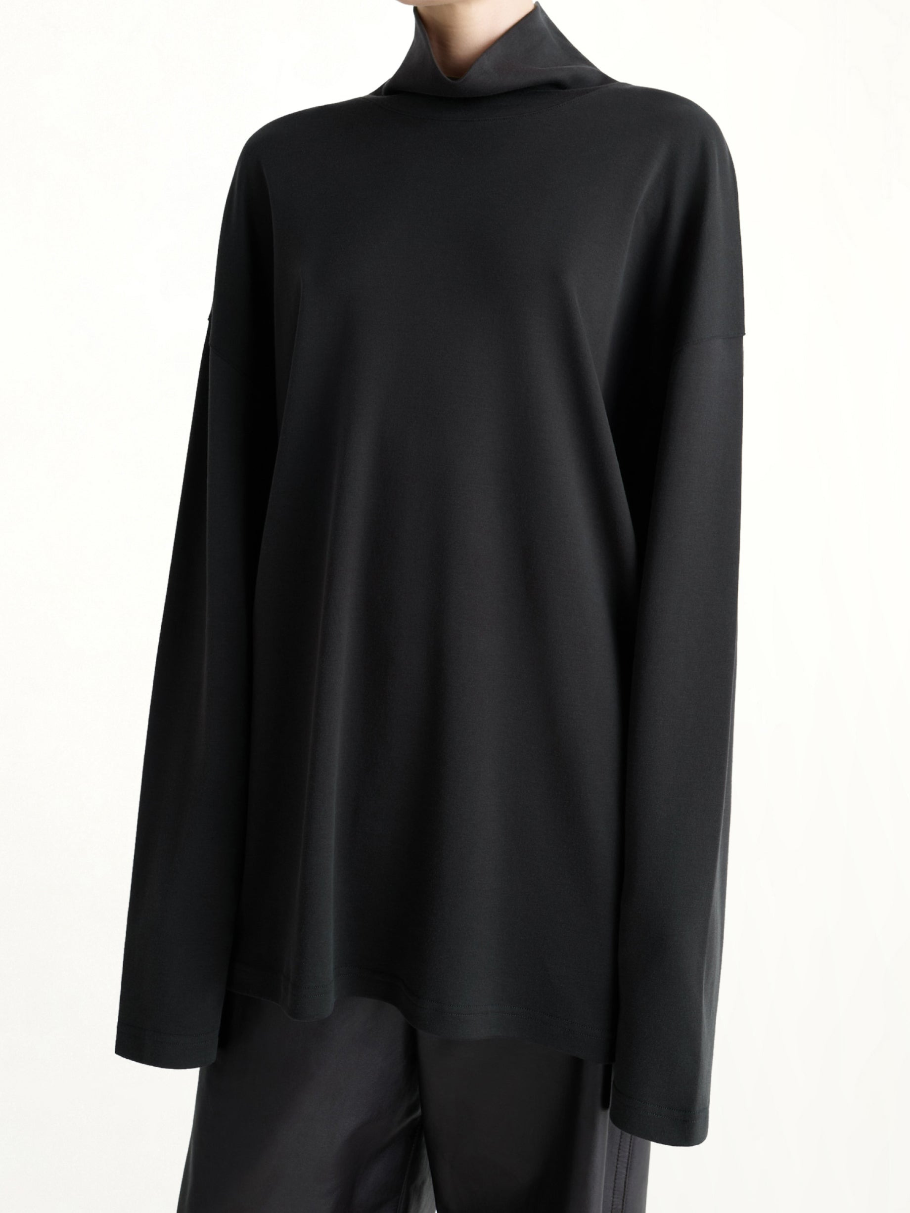 Relaxed Mock Neck T-Shirt in Black - 3