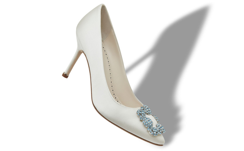Manolo Blahnik Cream Satin Jewel Buckle Pumps outlook