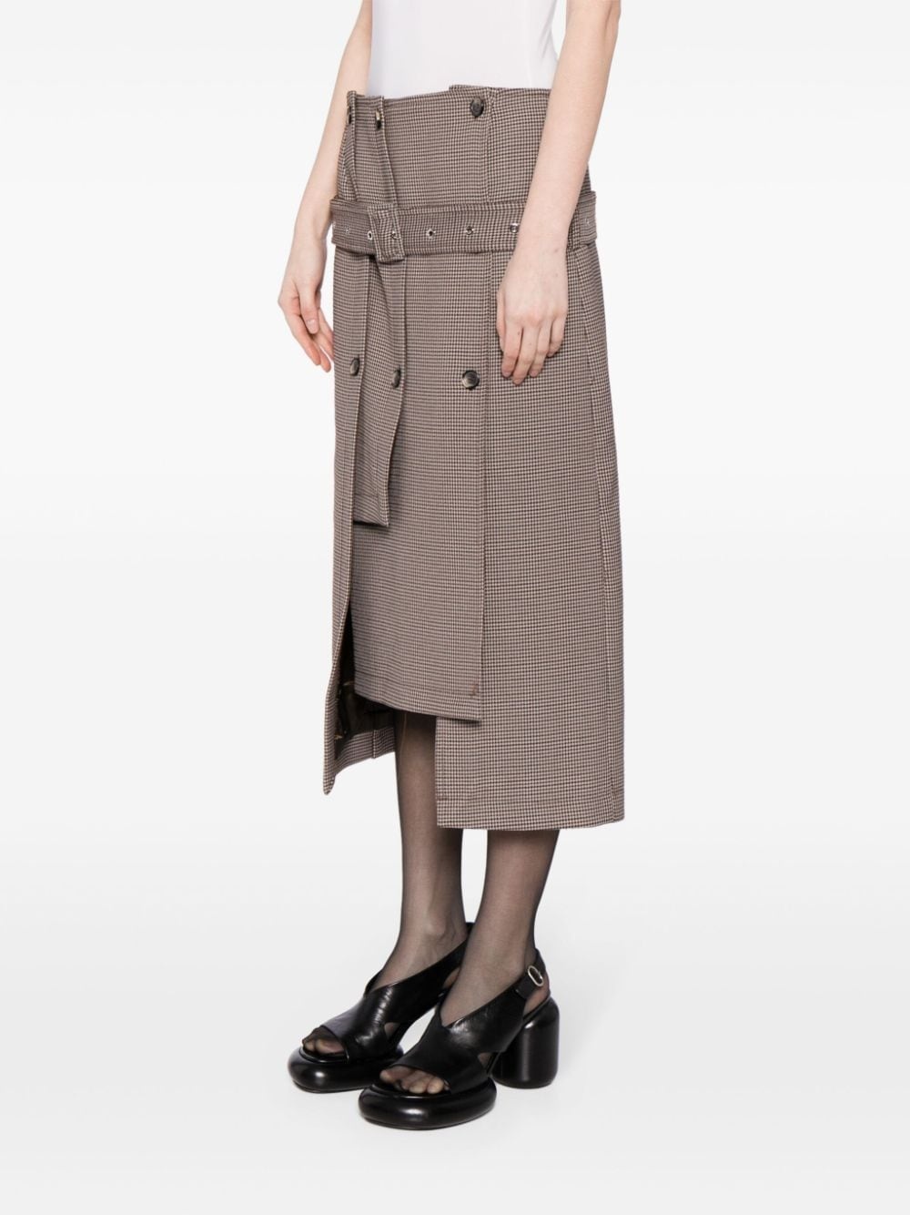 houndstooth belted midi skirt - 3