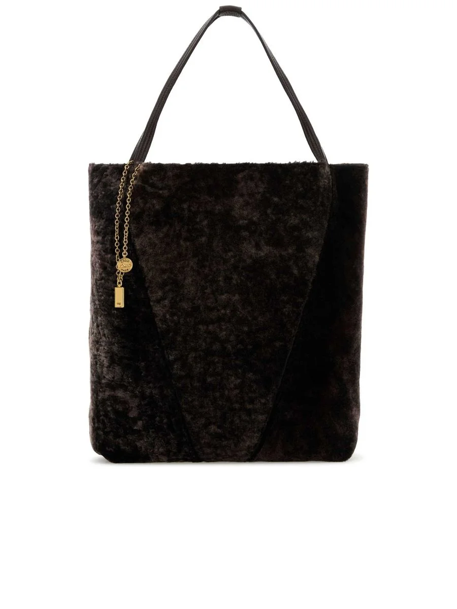 Large Chloé Spin Tote Bag in Shearling - 1
