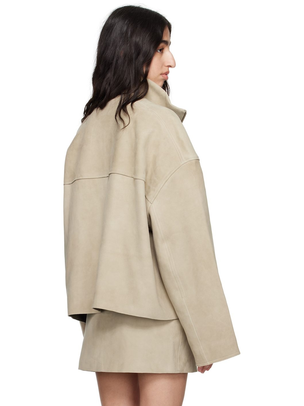 Beige Bonded Leather Jacket - 3