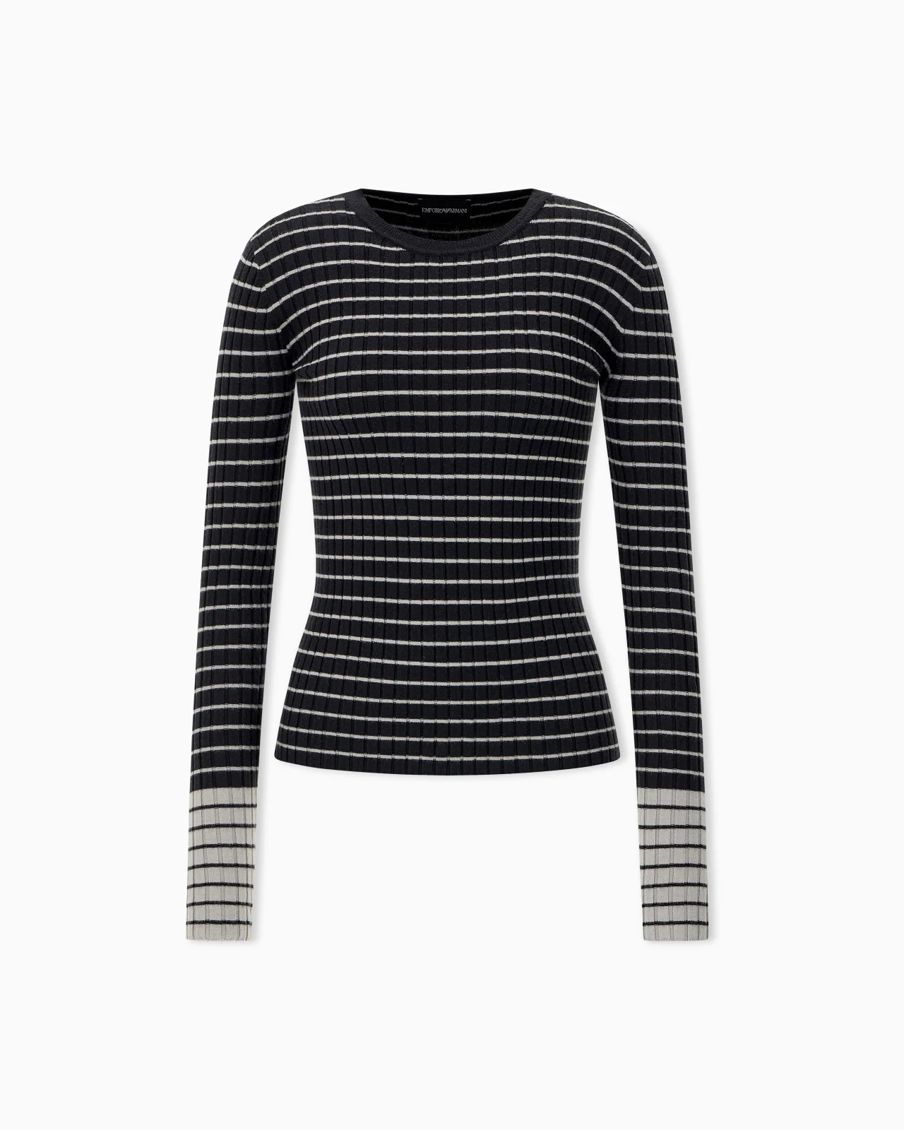 SLIM FIT RIBBED PULLOVER WITH CREW NECK AND STRIPED PATTERN - 1