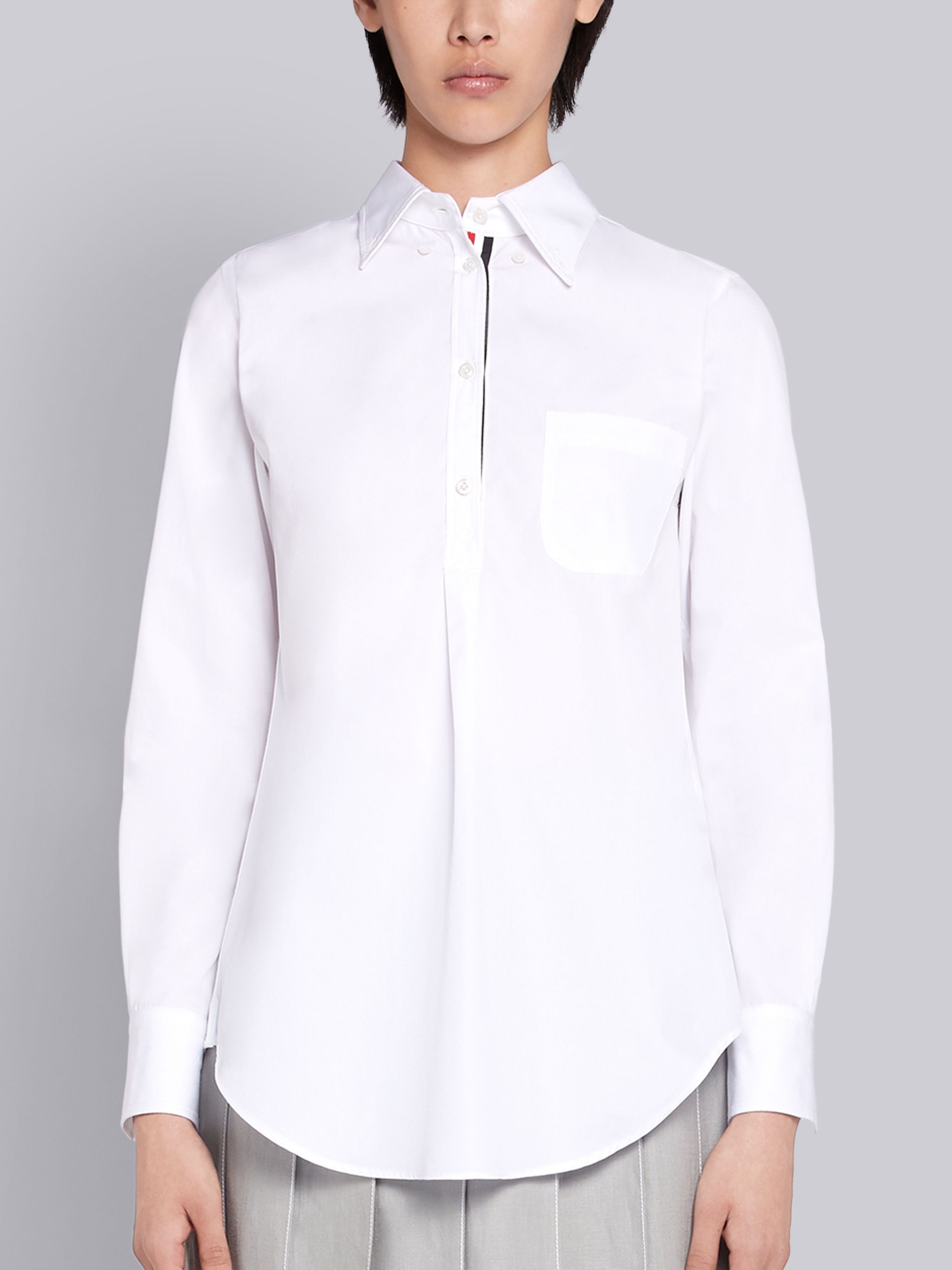 White Solid Poplin Pleat Back Shirt - 1