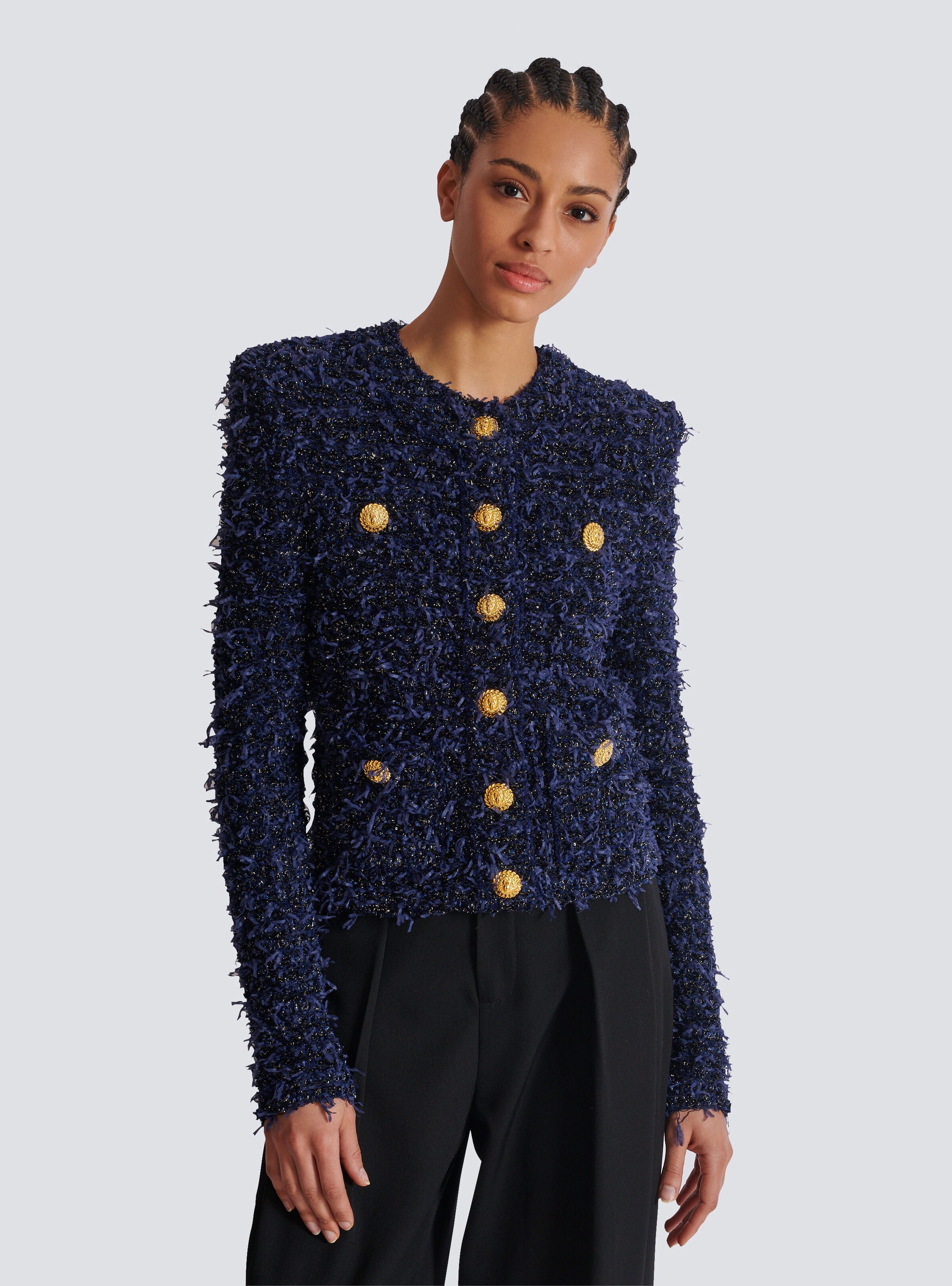 Cropped tweed knit jacket - 6