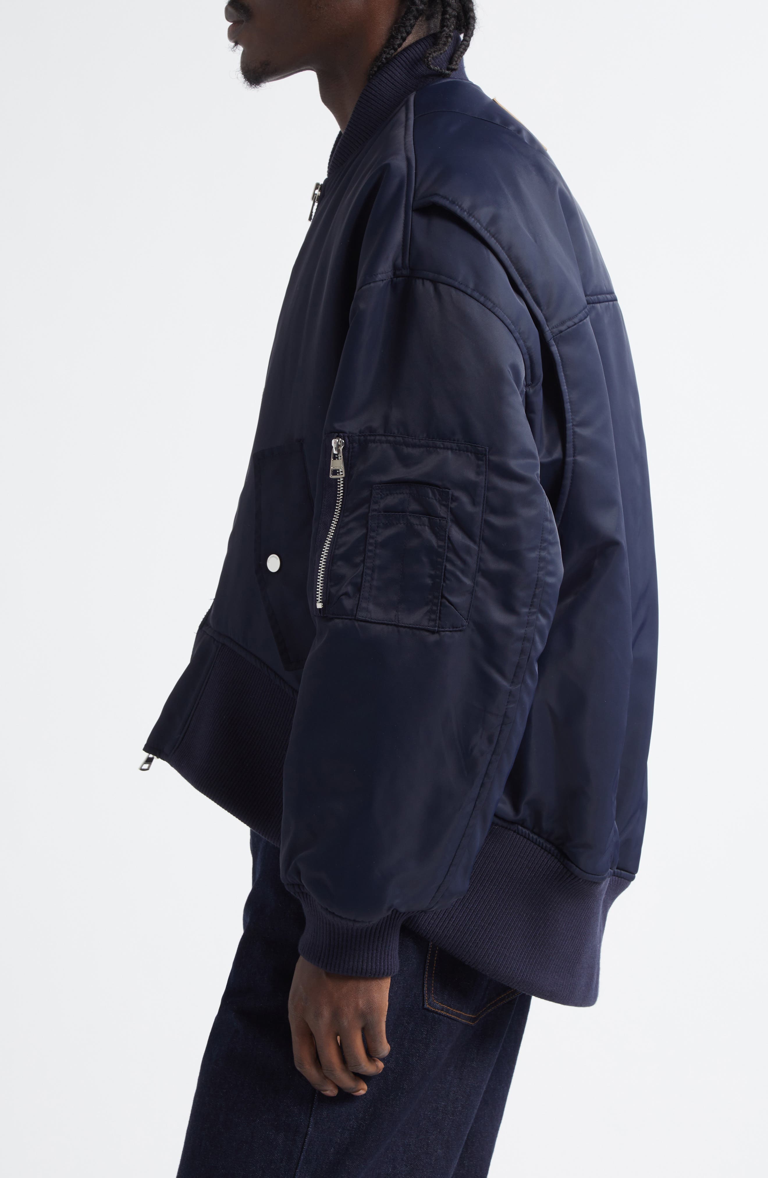JW Anderson Curved Hem Oversize Bomber Jacket in Navy at Nordstrom - 3