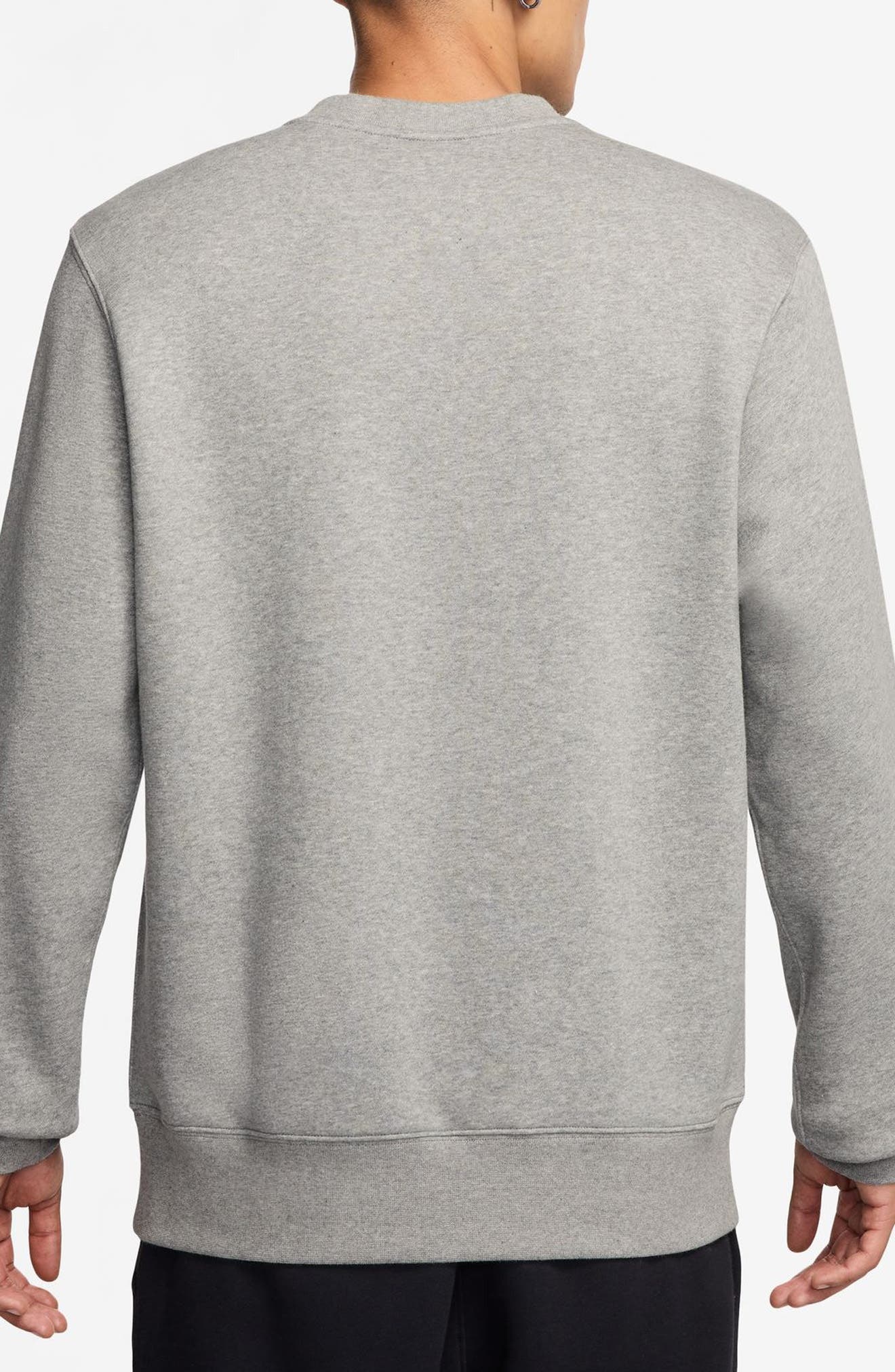 Nike Club Brushed Fleece Crewneck Sweatshirt in Dk Grey Heather/White at Nordstrom - 2