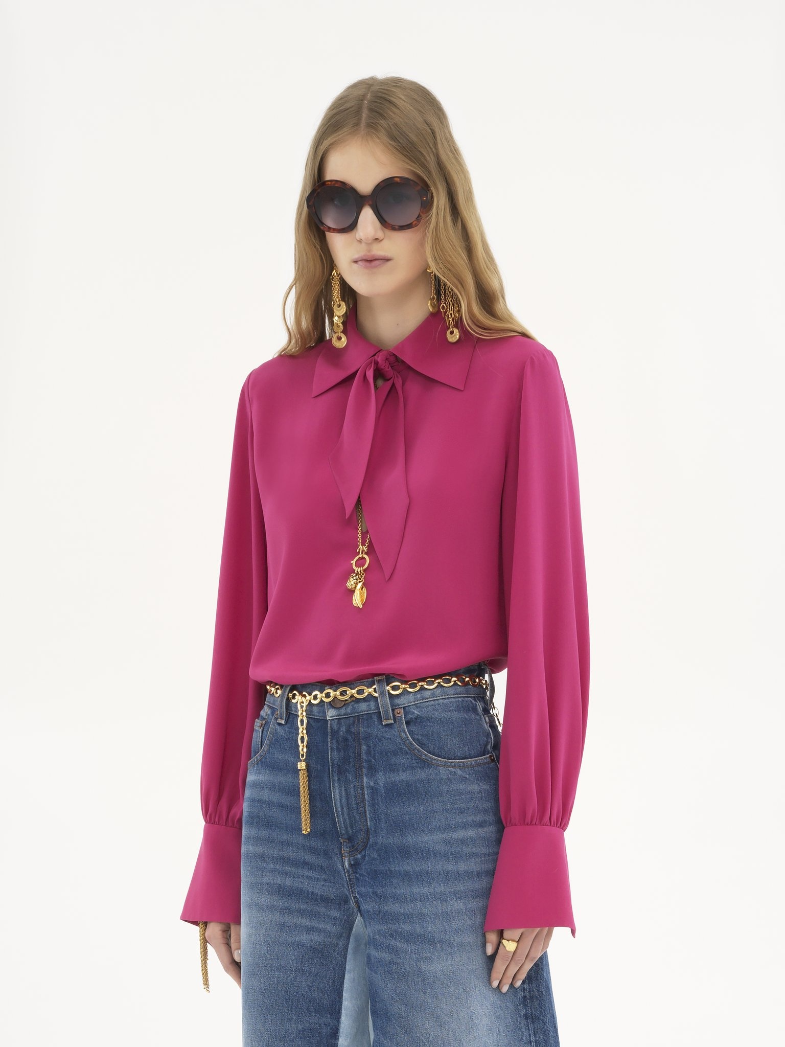 SCARF-TIE BLOUSE IN CRÊPE DE CHINE - 4