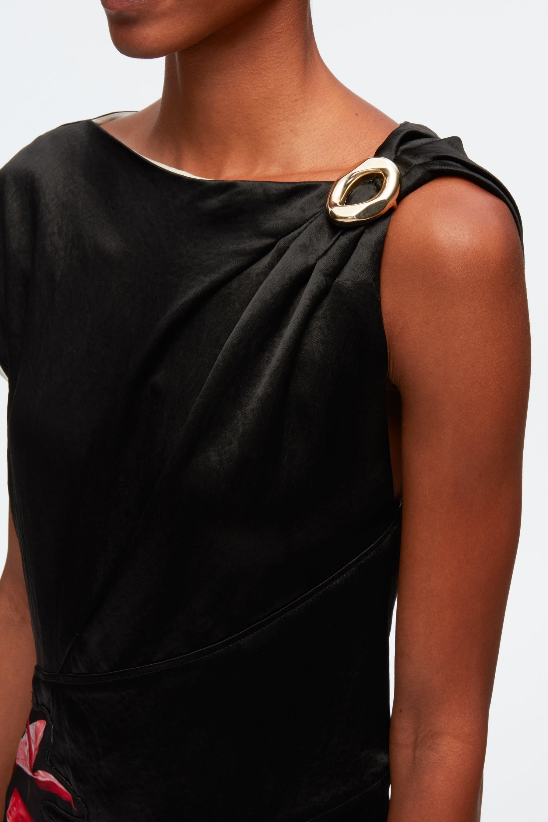 Floral Bouquet Appliqué Draped Twist Dress - 5