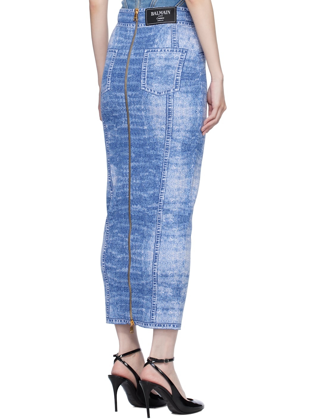 Blue Denim Effect Knit Midi Skirt - 3