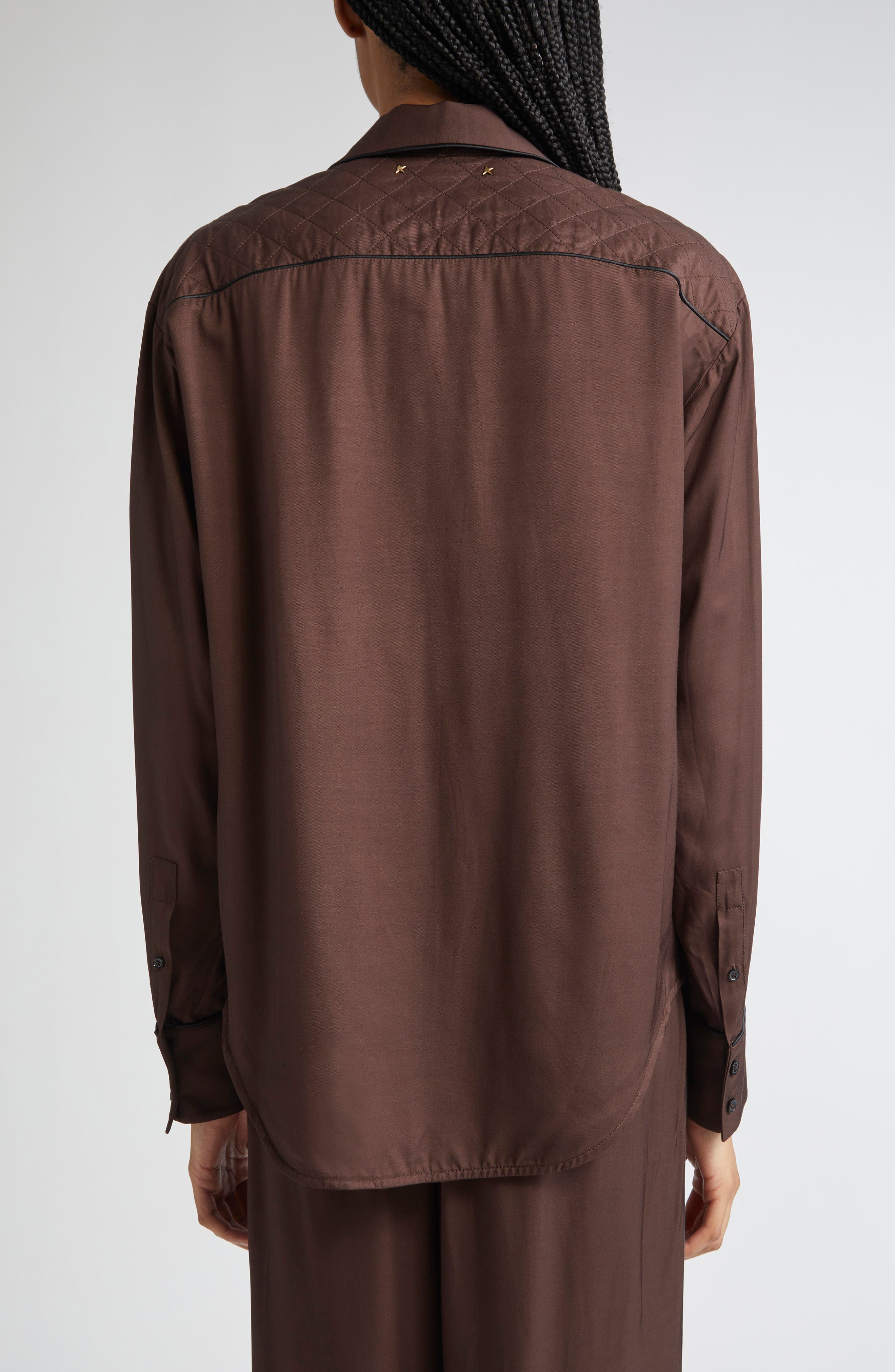 Golden Goose Journey Quilted Yoke Button-Up Shirt in Coffee Bean at Nordstrom - 3