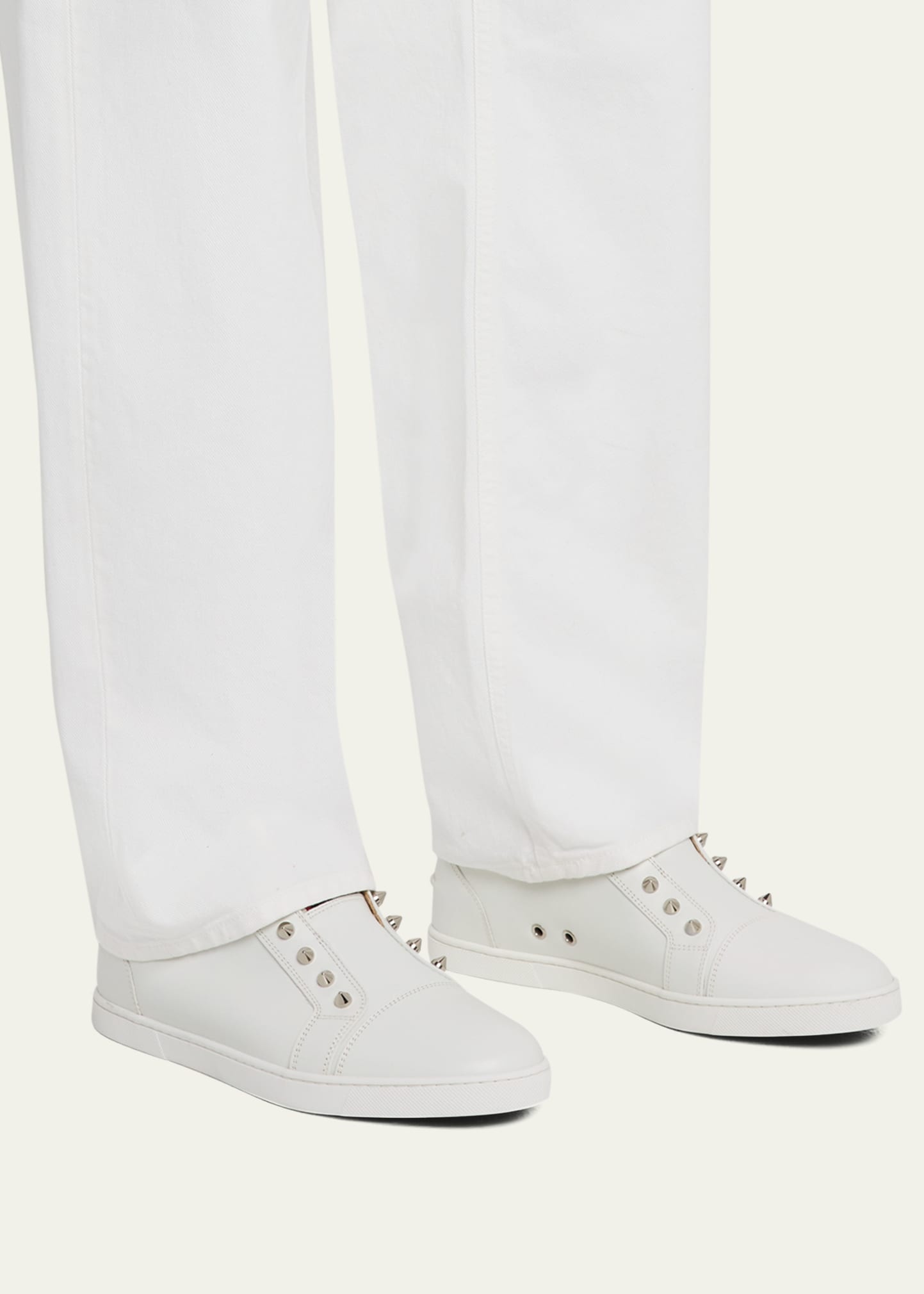 Men's Spiked Leather Slip-On Sneakers - 2
