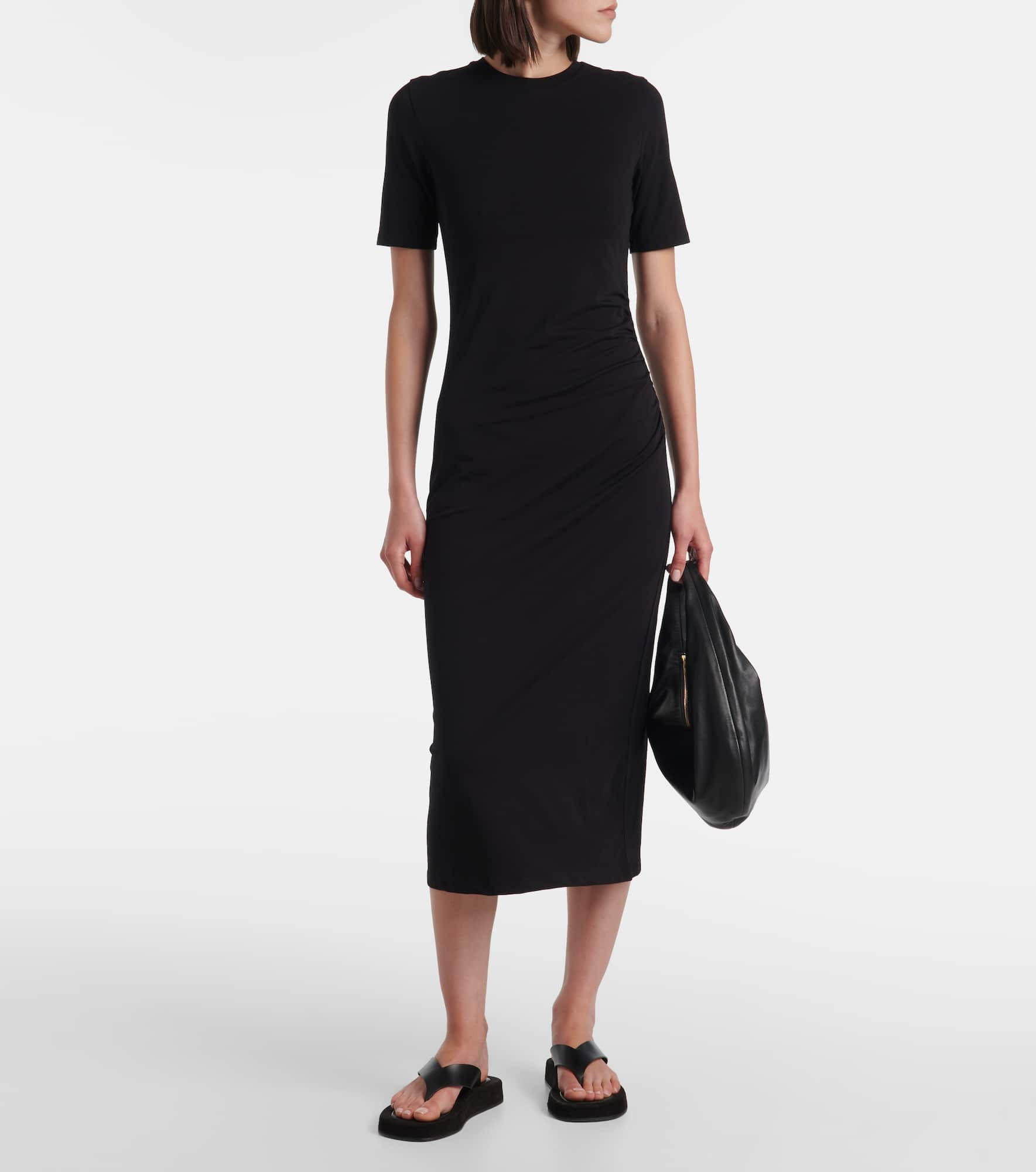 Gathered cotton-blend midi dress - 2