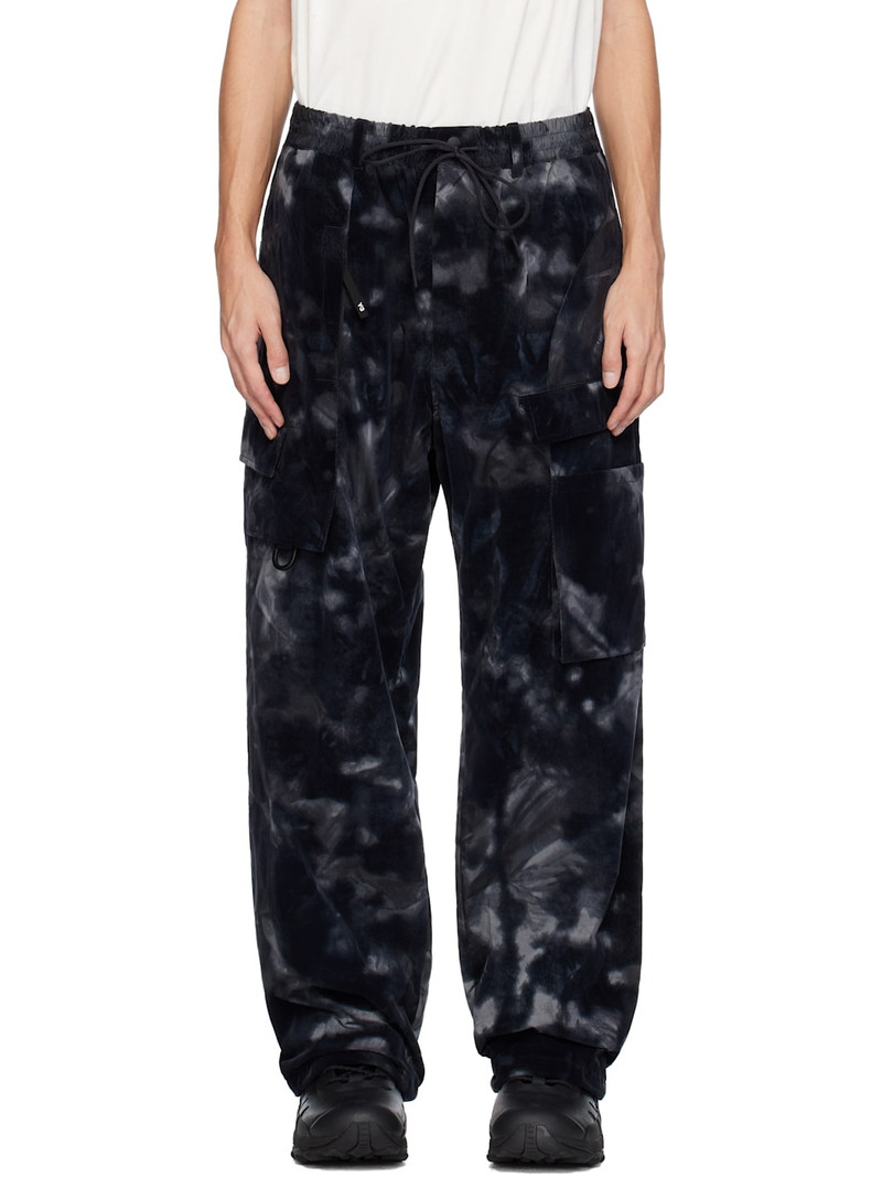 Black Allover Print Nylon Shell Cargo Pants 1