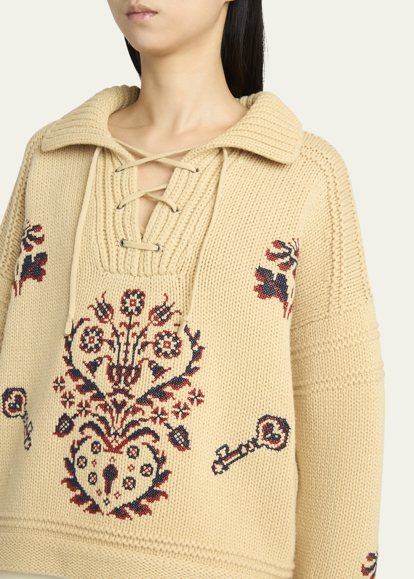 Lace-Up Wool-Cashmere Sweater - 5