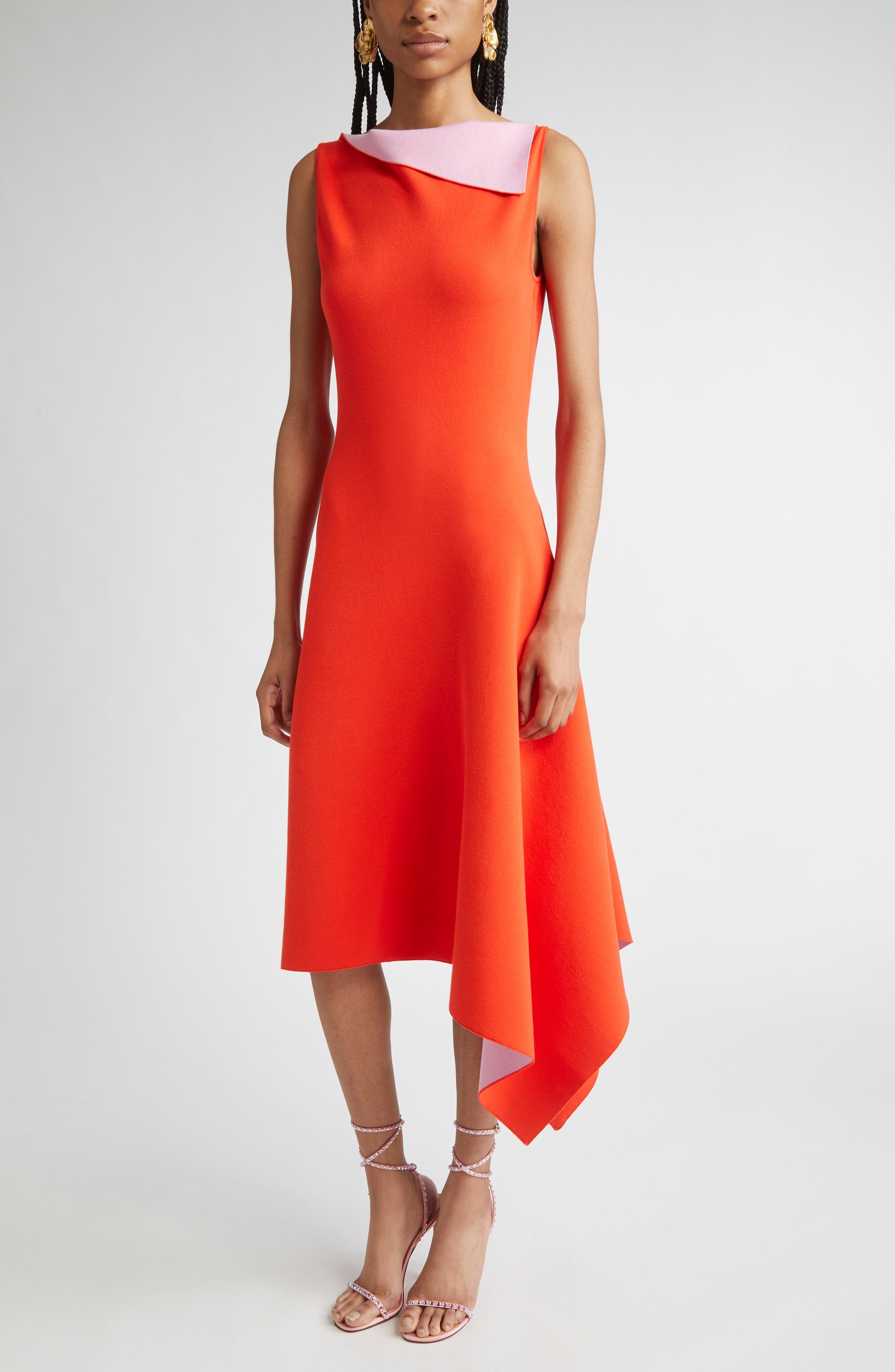 Oscar de la Renta Draped Double Face Jersey Dress in Lily/Carnelian at Nordstrom - 4