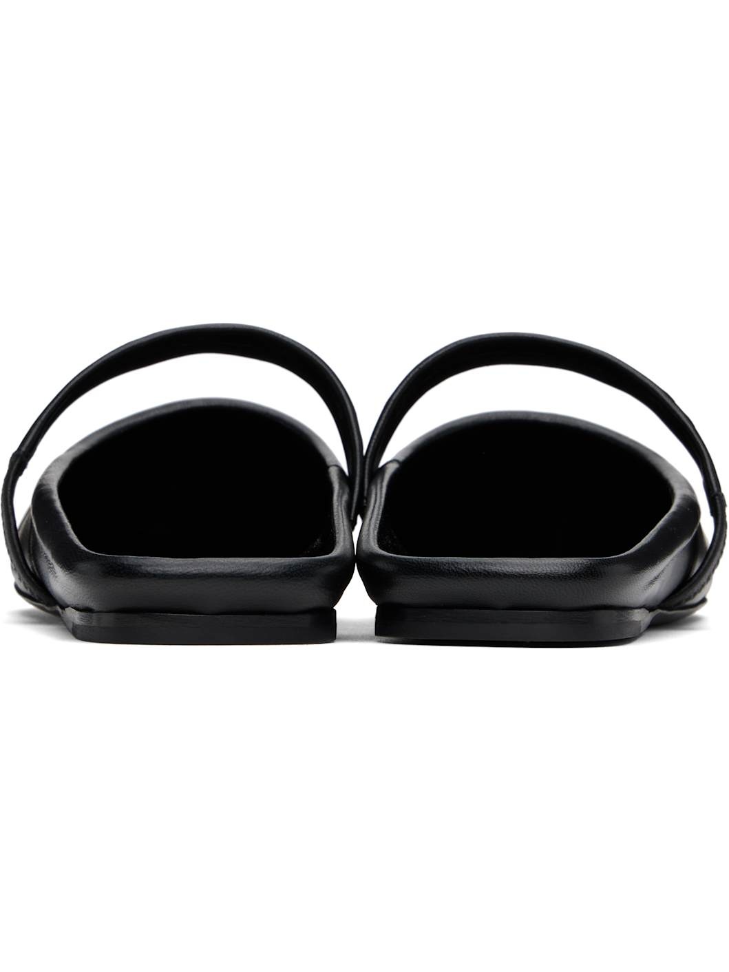 Black Nappa Leather Little Bow Sabot Slippers - 2
