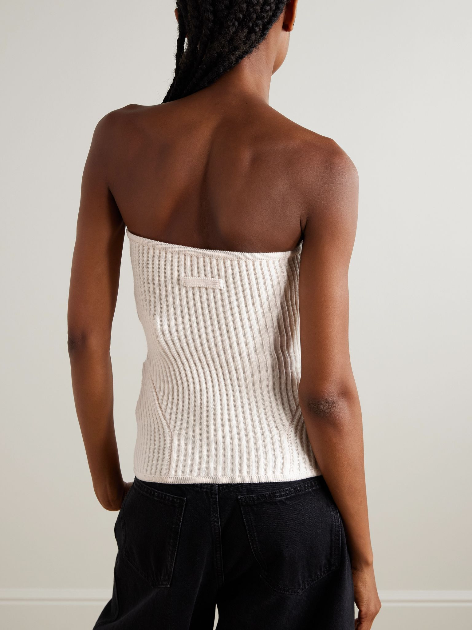 Paneled ribbed wool-blend bustier top White - 3
