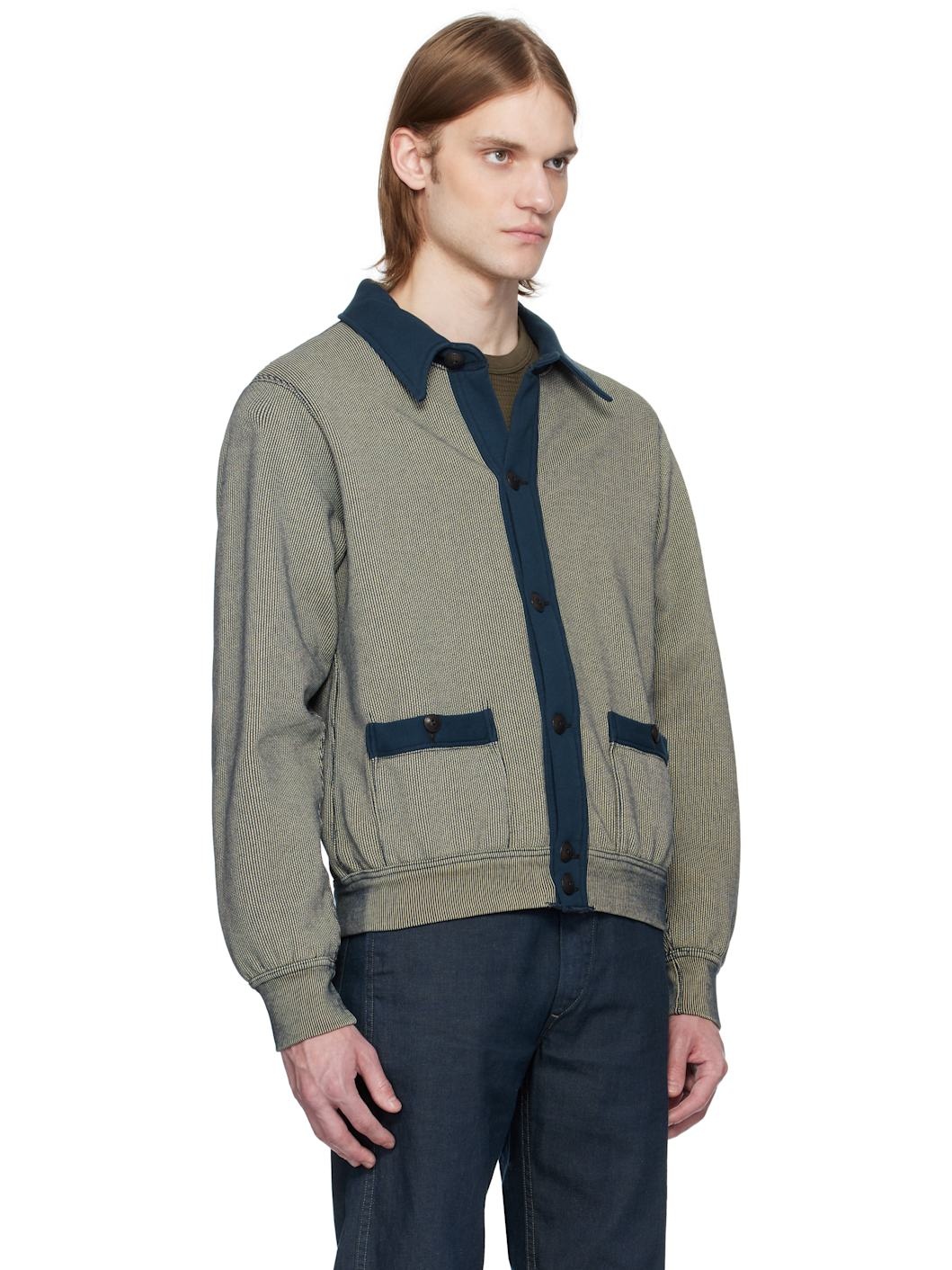 Navy Striped Jacquard-Knit Cardigan - 2