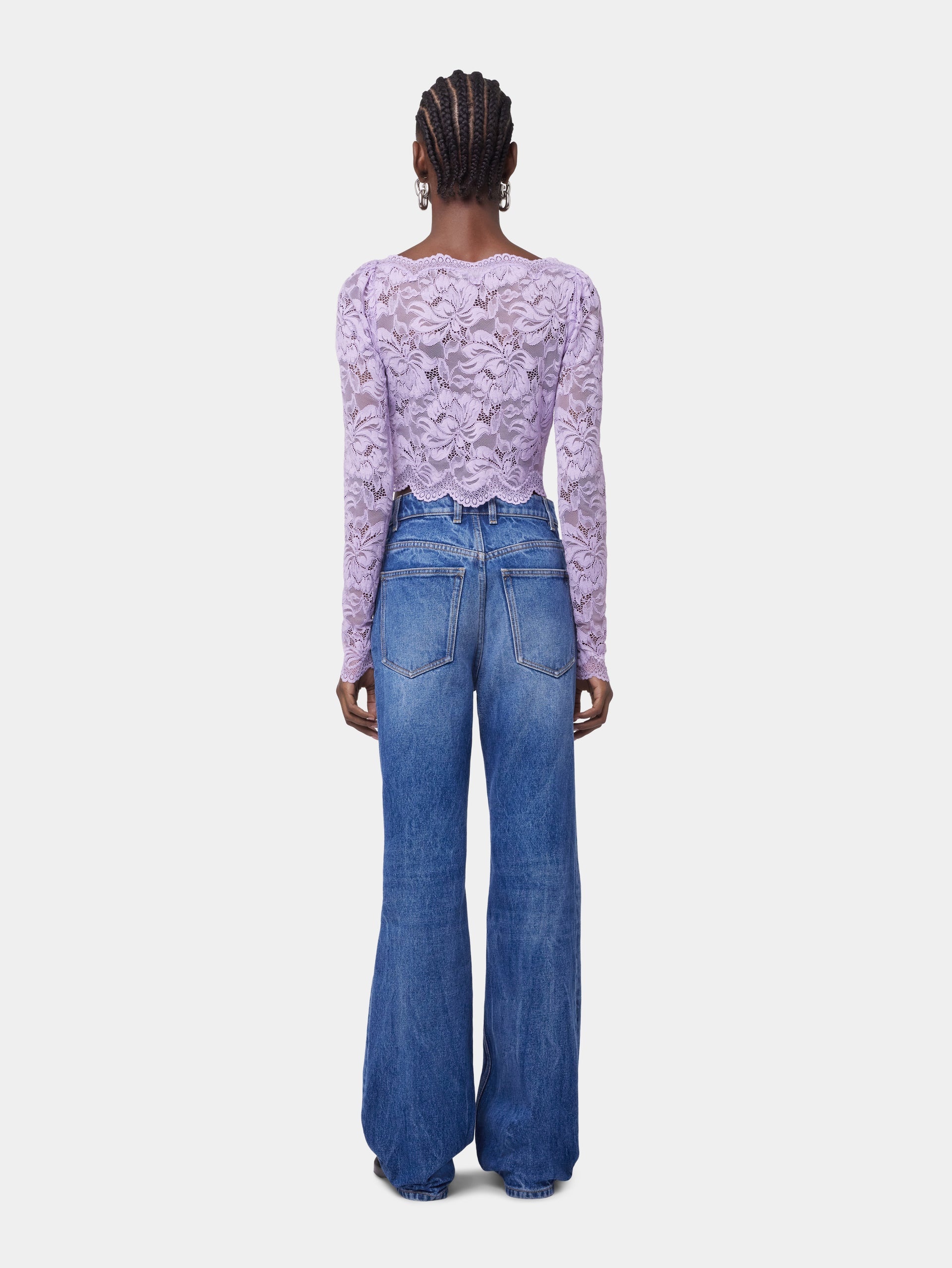 LAVENDER LONG-SLEEVED CROP TOP IN LACE - 6