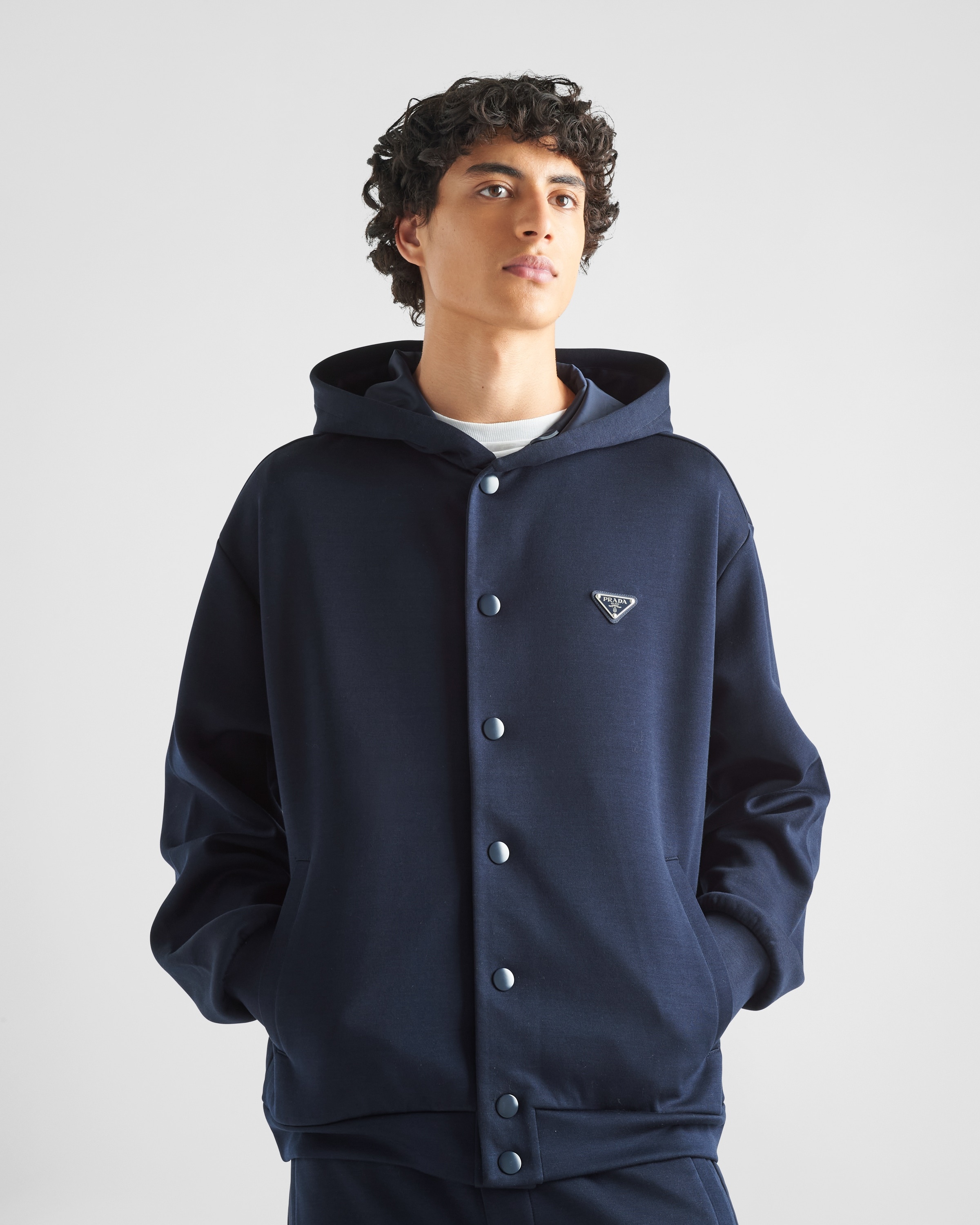 PRADA【UJL84A_11OQ TECHNICAL COTTON LOGO HOODIE】 Black Technical fabric hoodie | PRADA