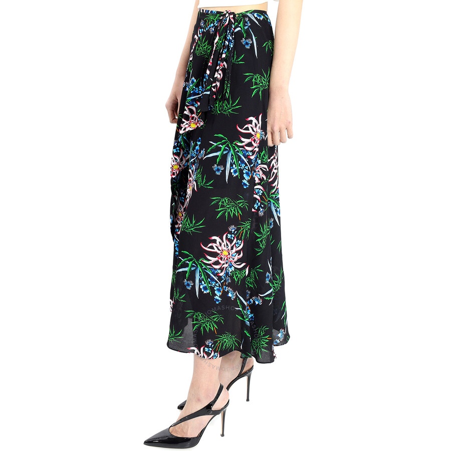 Kenzo Black Botanical Print Wrap Skirt - 4