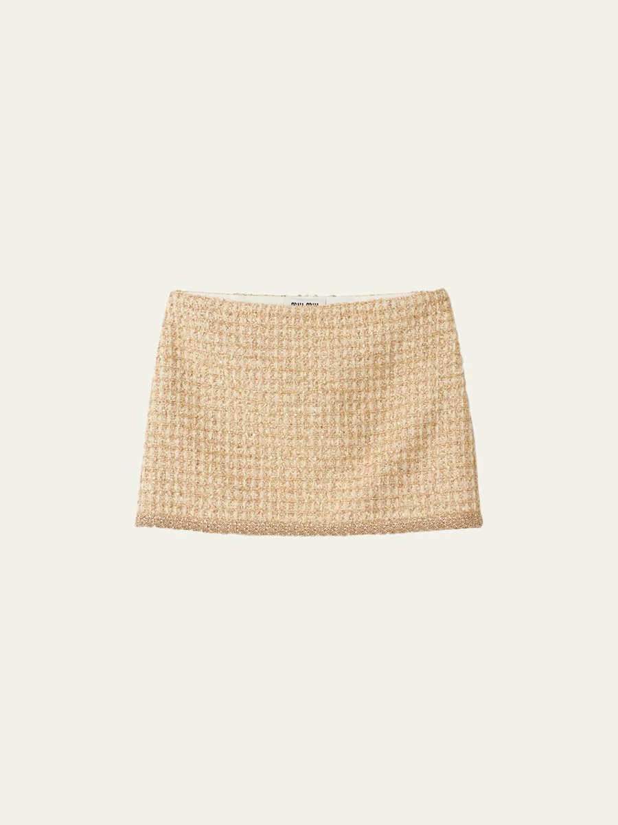 Crochet-Trim Boucle Mini Skirt - 1