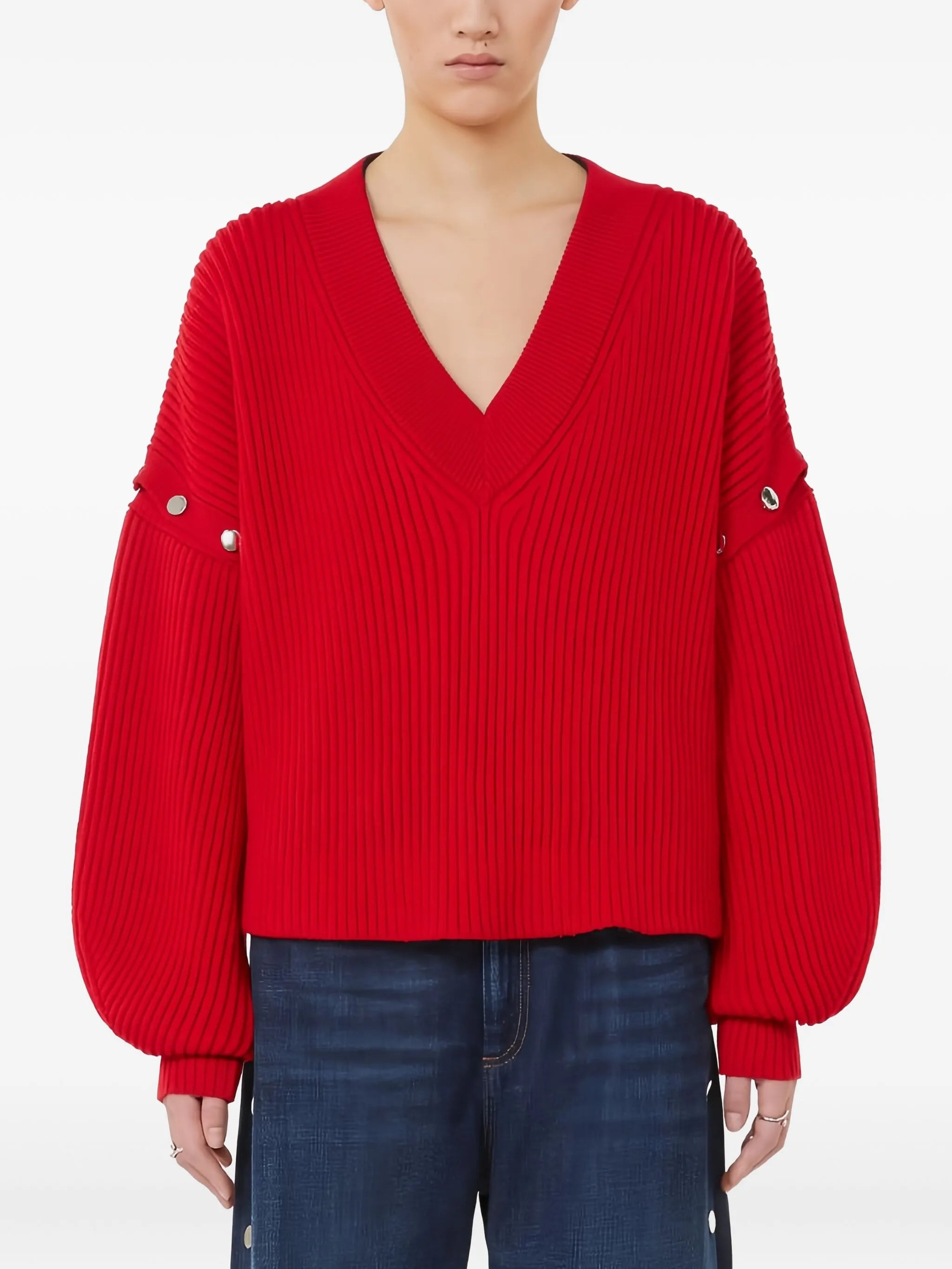 V-neck button-detail sweater - 2