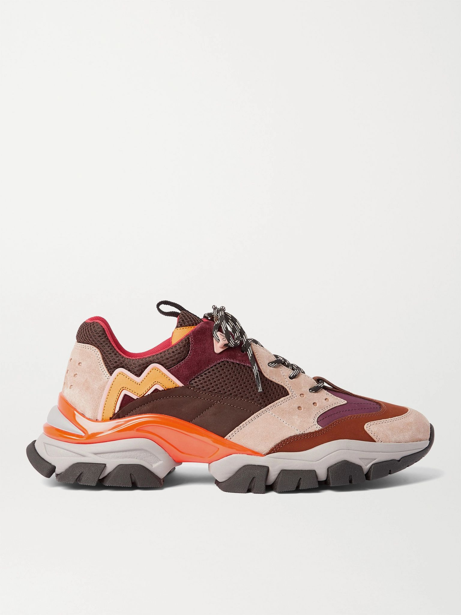 Leave No Trace Leather, Suede and Mesh Sneakers Burgundy - 1