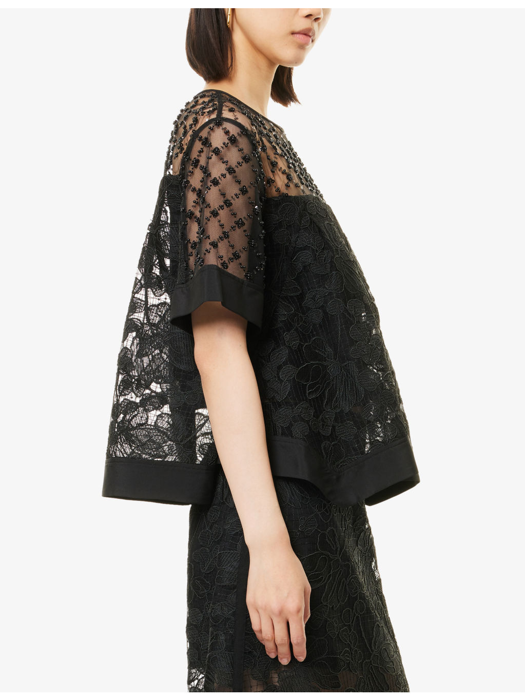 Flounce Short-Sleeve Corded Lace Top - 3