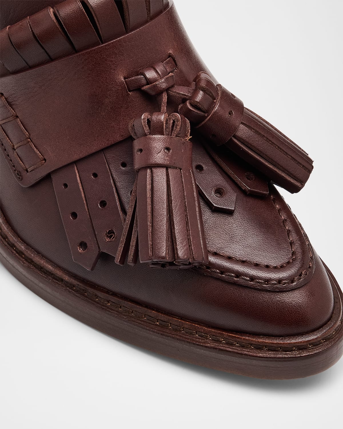 Fiona Leather Tassel Heeled Loafers - 6