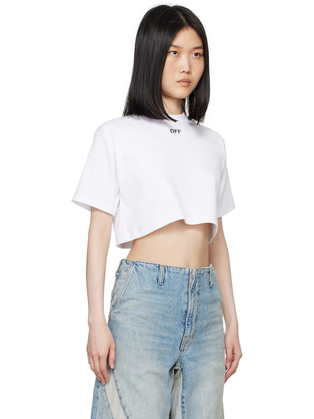 White Off Stamp Rib Cropped T-Shirt - 2