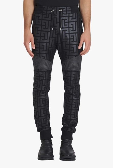 Black eco-designed cotton sweatpants with maxi dark orange Balmain monogram - 5