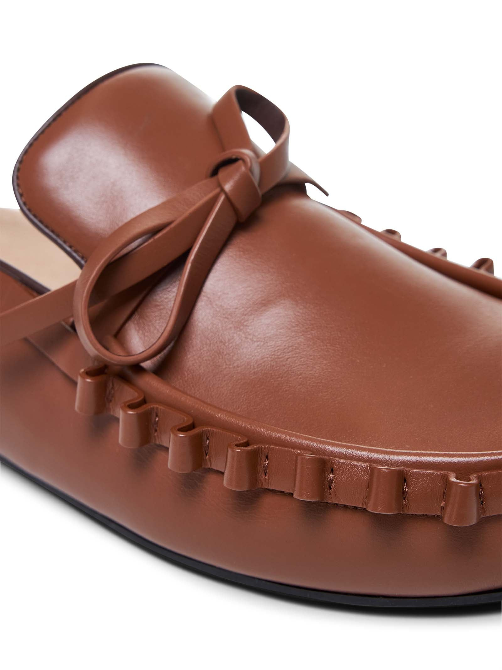 Tan leather Ruffle mules - 4