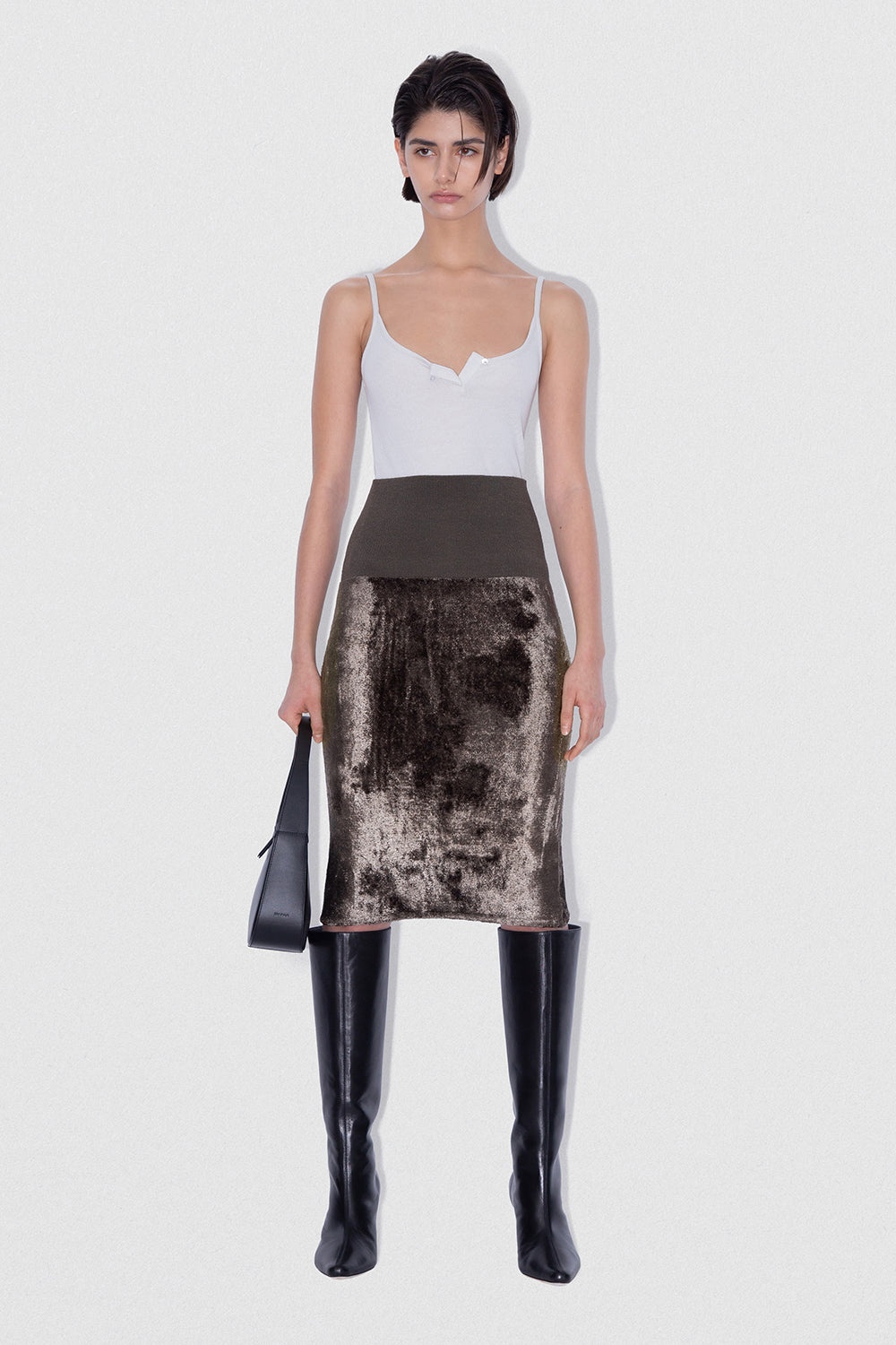 LUCILLE SKIRT DARK TAUPE VELVET KNIT - 2