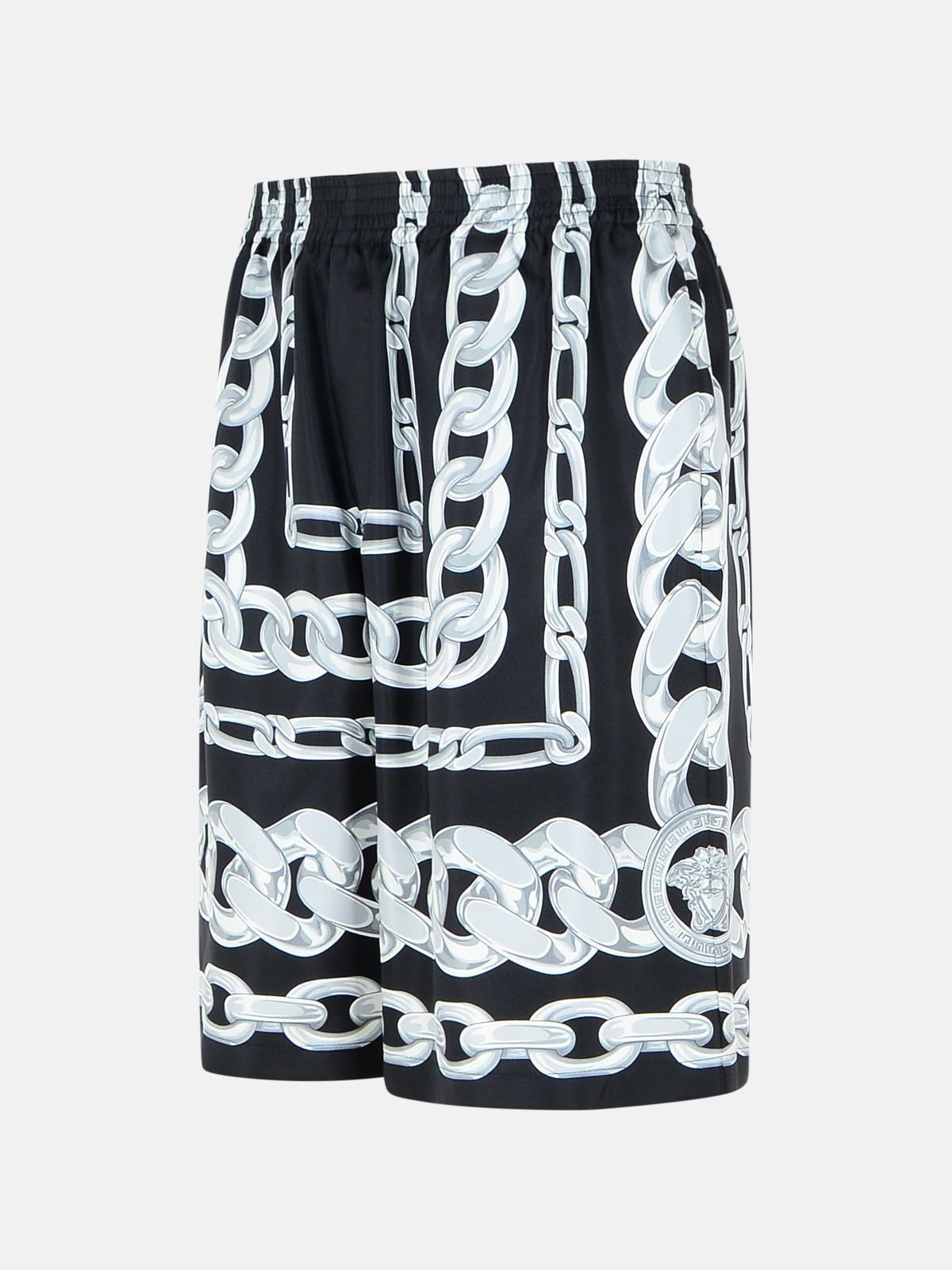 'CHAINS' BLACK SILK BERMUDA SHORTS - 2