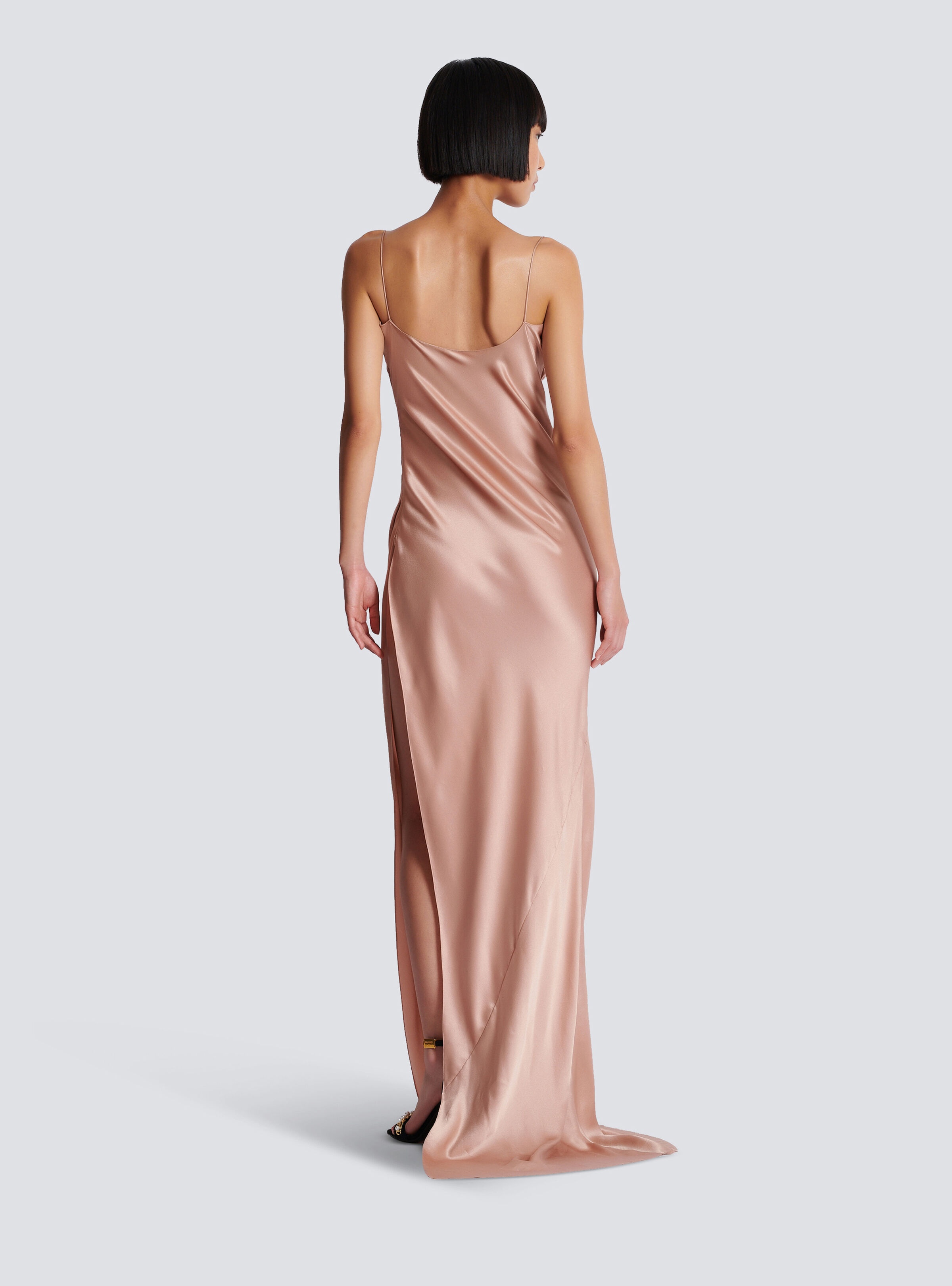 Draped satin slit dress - 4