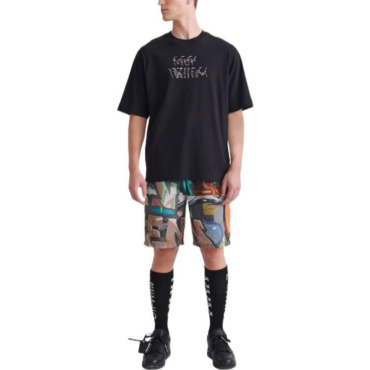 Men's Off-White SS22 Arrow Pattern Printing Round Neck Pullover Short Sleeve Loose Fit Black T-Shirt - 2