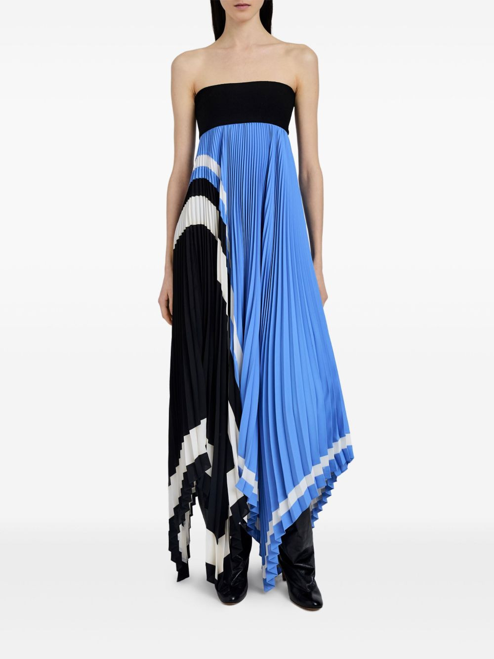 pleated patterned asymmetric party dress - 2