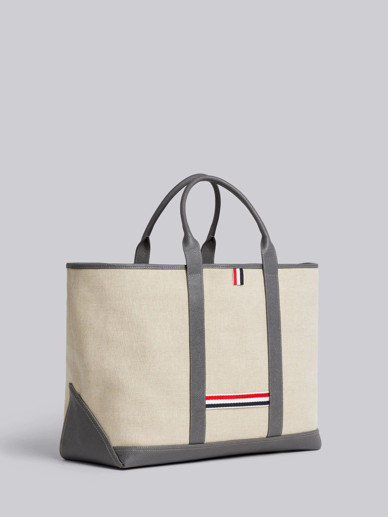 Light Grey Heavy Linen Leather Handle Medium Tool Tote 3