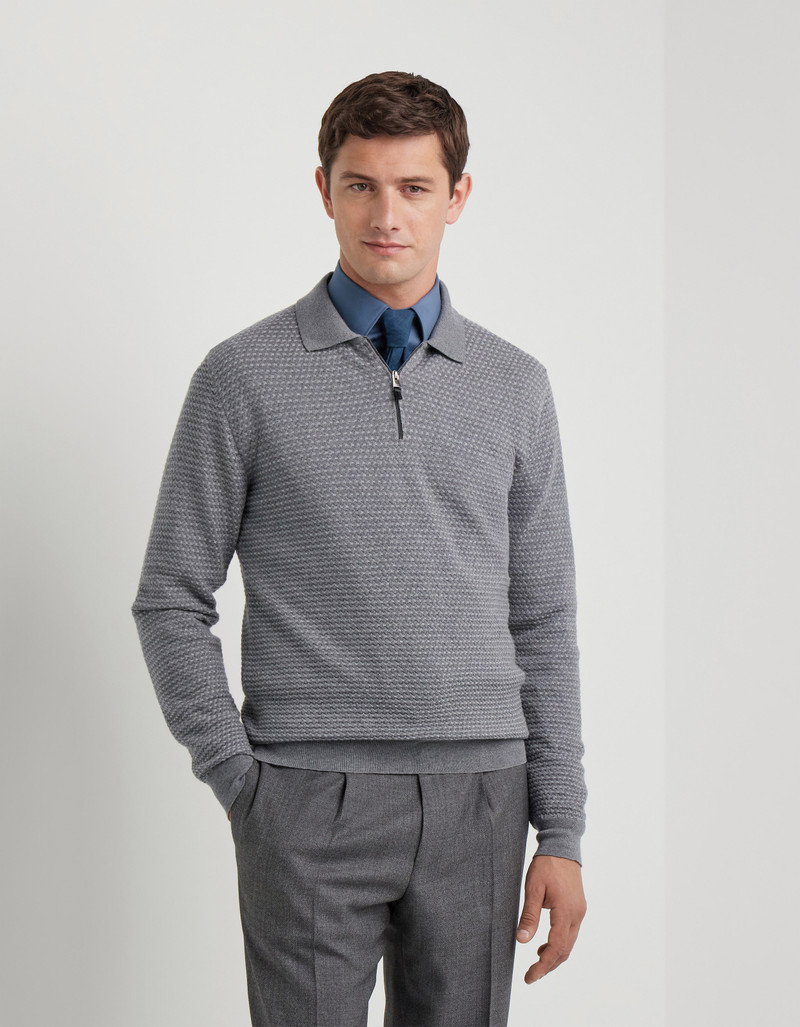 ZIP POLO IN LIGHT GRAY EXTRAFINE MERINO WOOL 3