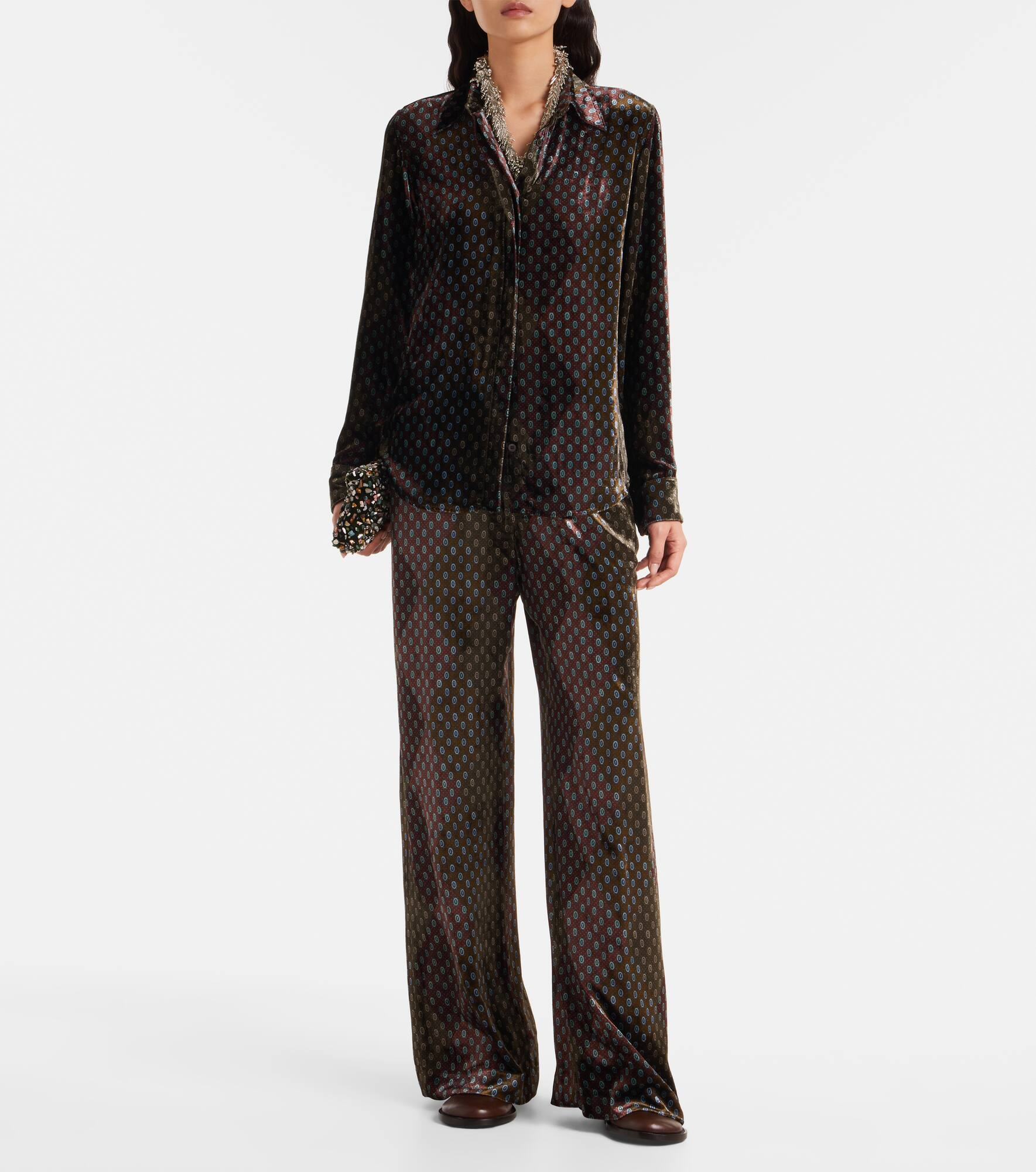 Printed wide-leg satin pants - 6