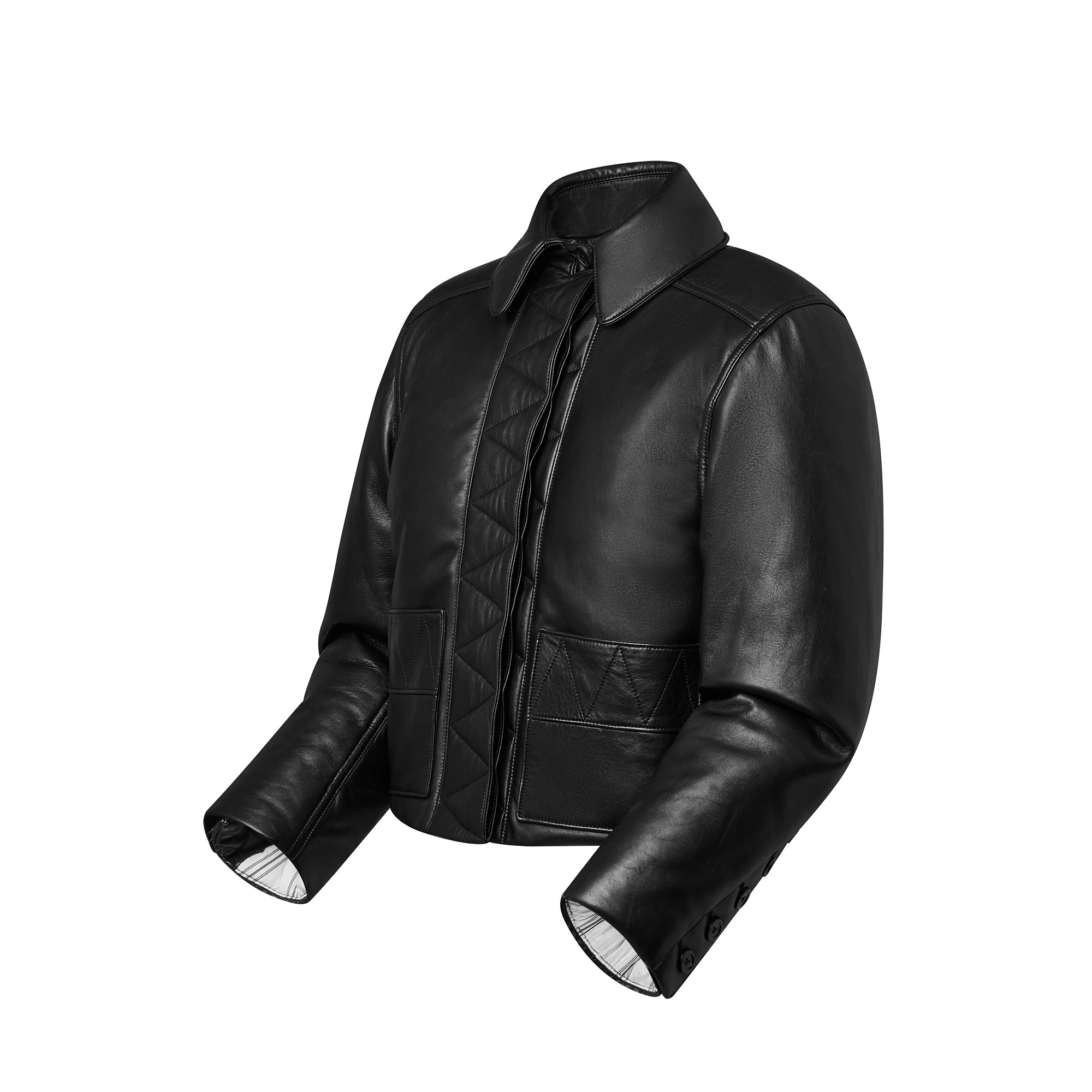 Topstitched Leather Boxy Biker Jacket - 2