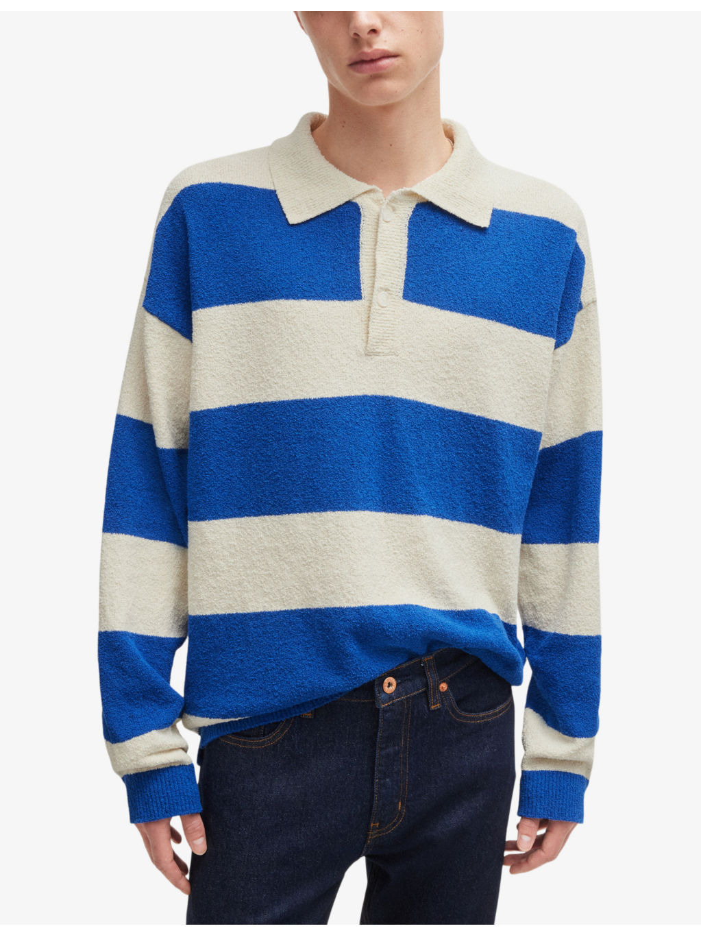 Relaxed-fit striped stretch recycled-cotton rugby polo - 3