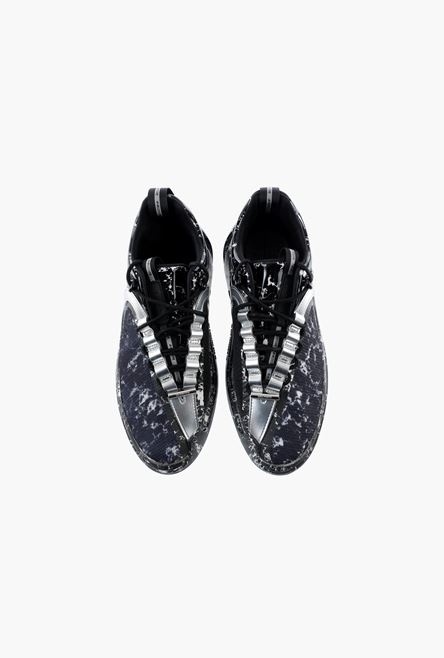 Black leather and mesh marble print B-Runner sneakers - 4