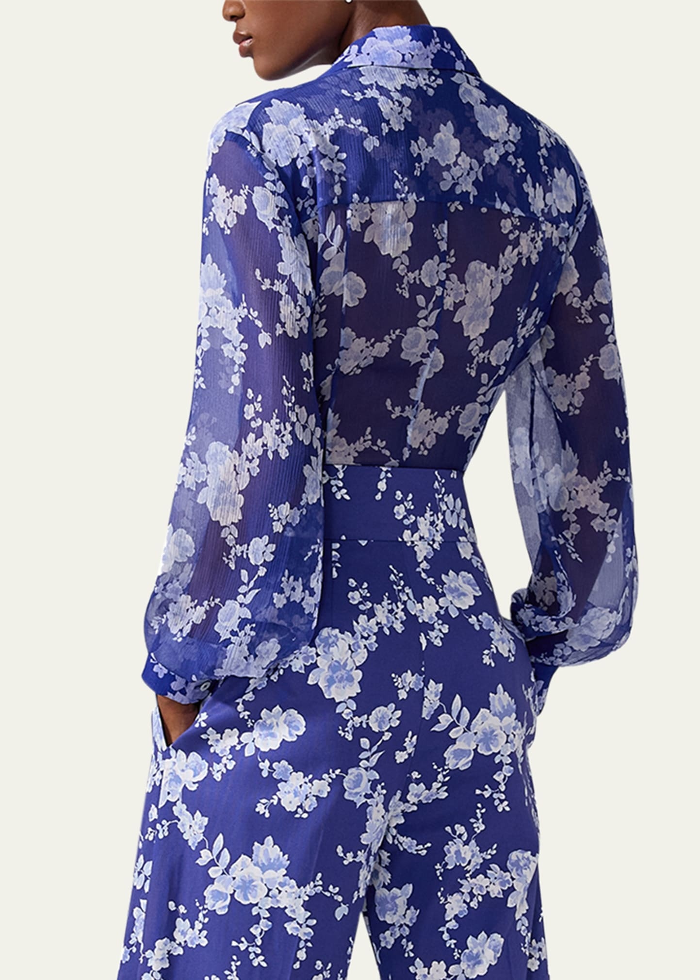 Floral Button Down Chiffon Blouse - 3